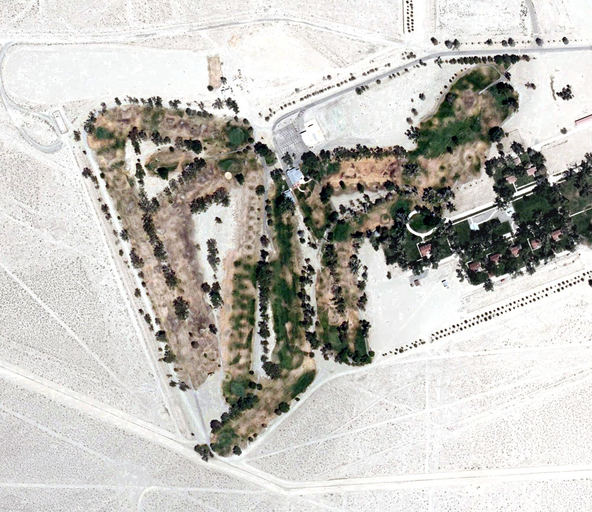 Aerial view of Walker Lake Golf Course, NV, with its hole routing marked