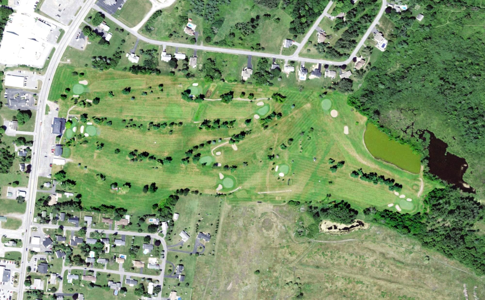 Aerial view of Adams Country Club, NY, with its hole routing marked