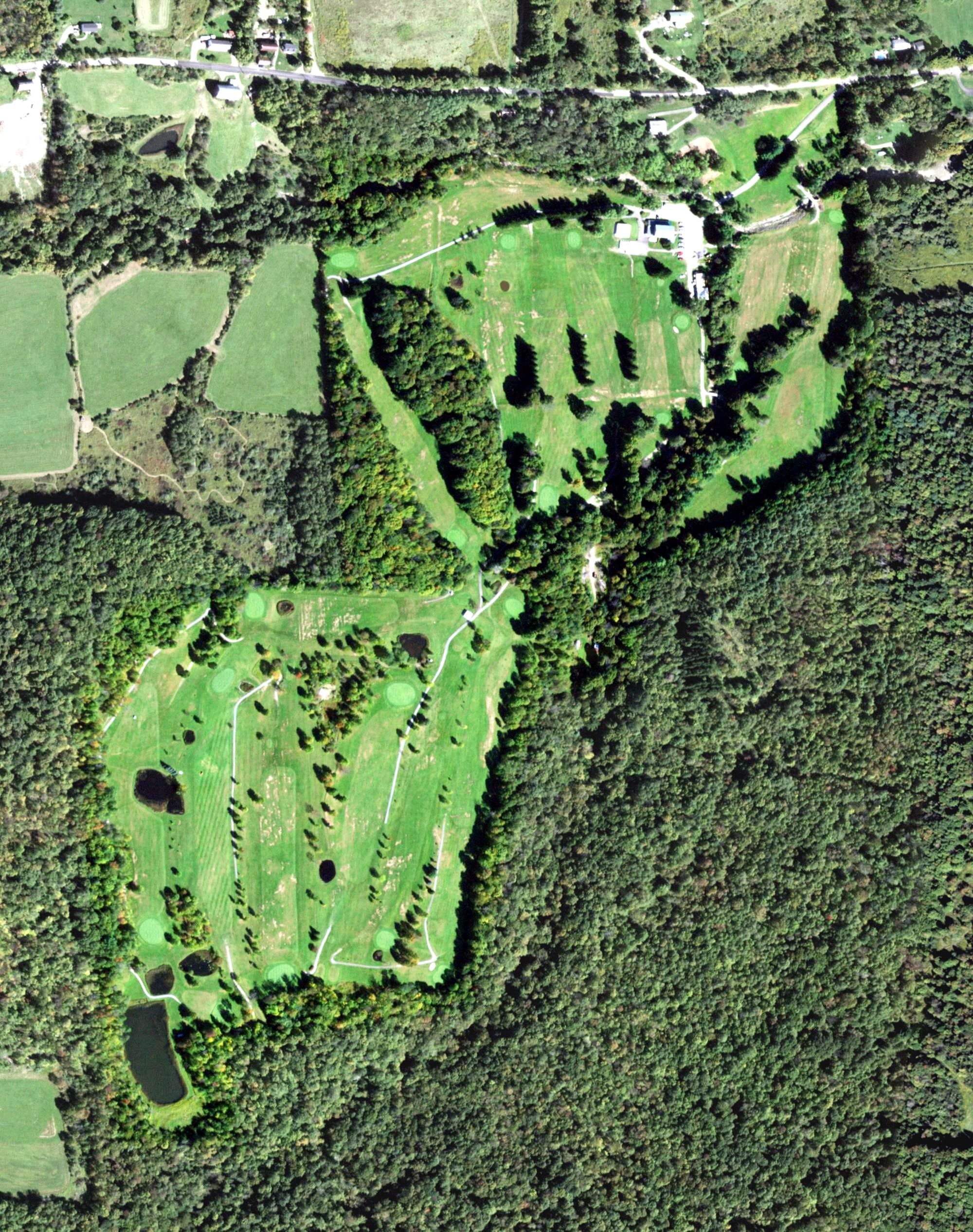 Aerial view of Apalachin Golf Course, NY, with its hole routing marked