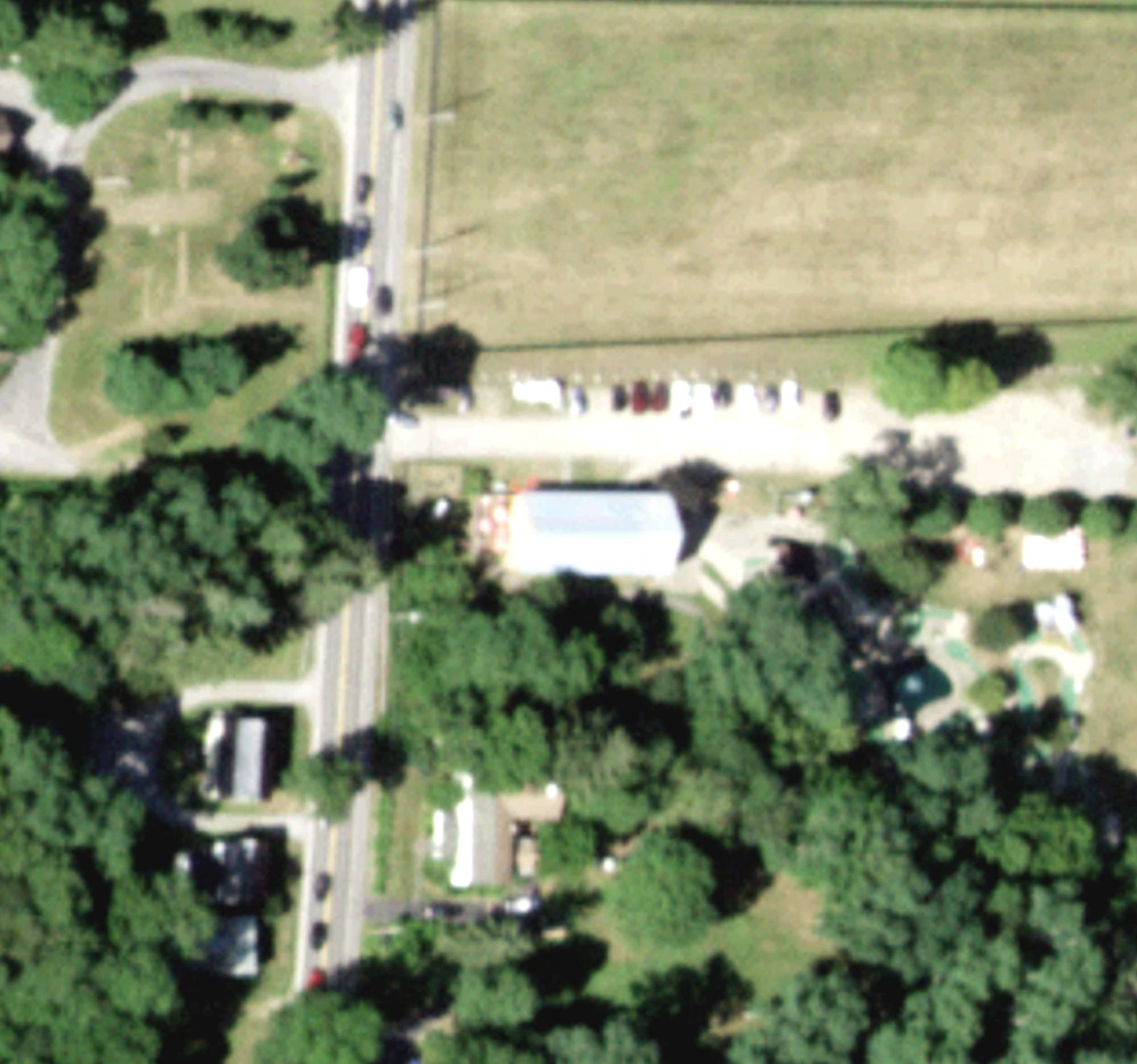 Aerial view of Barnyard Swing, NY, with its hole routing marked