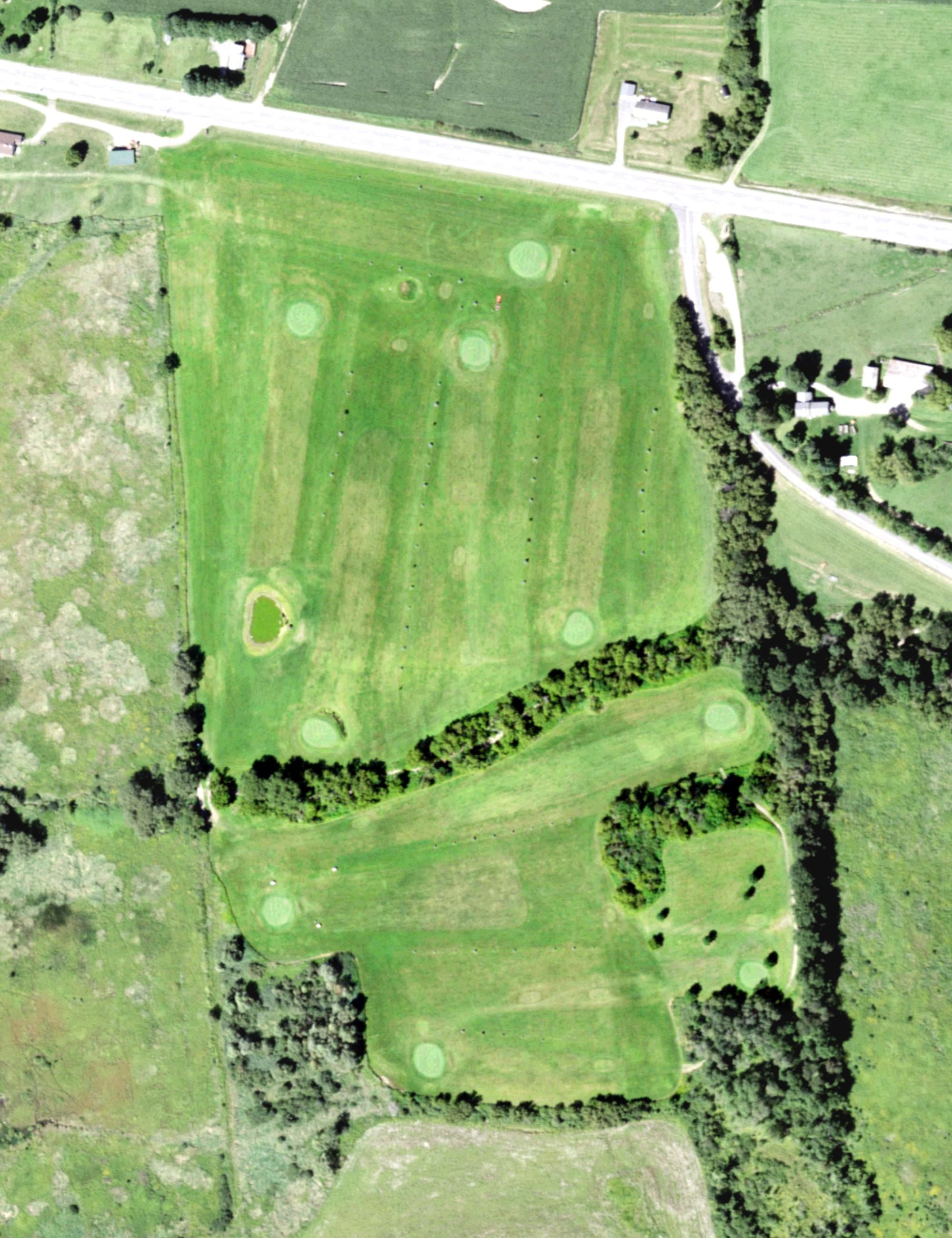 Aerial view of Beaver Creek Golf Course, NY, with its hole routing marked