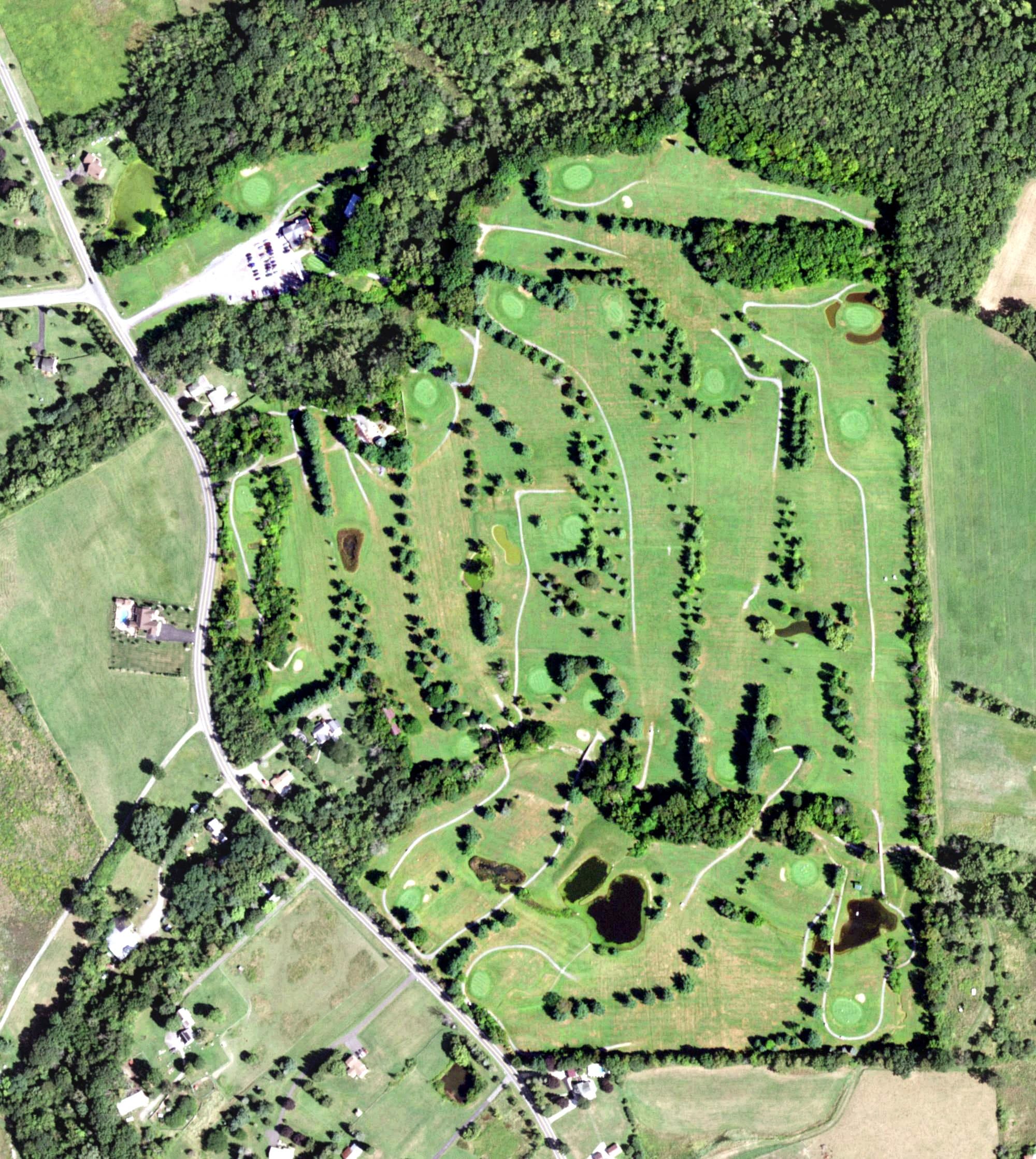 Aerial view of Briar Creek Golf Course, NY, with its hole routing marked