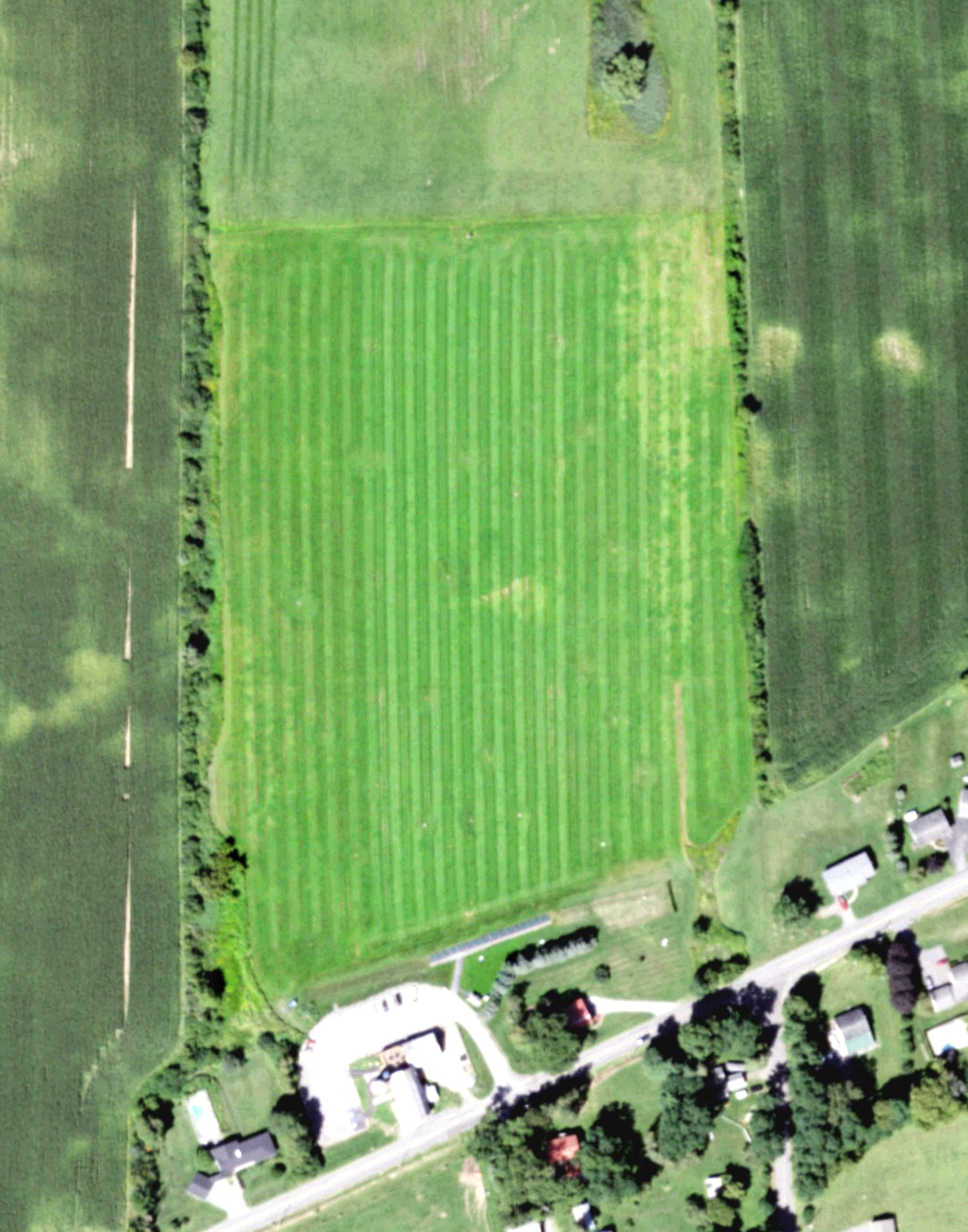 Aerial view of Brimfield View Driving Range, NY, with its hole routing marked