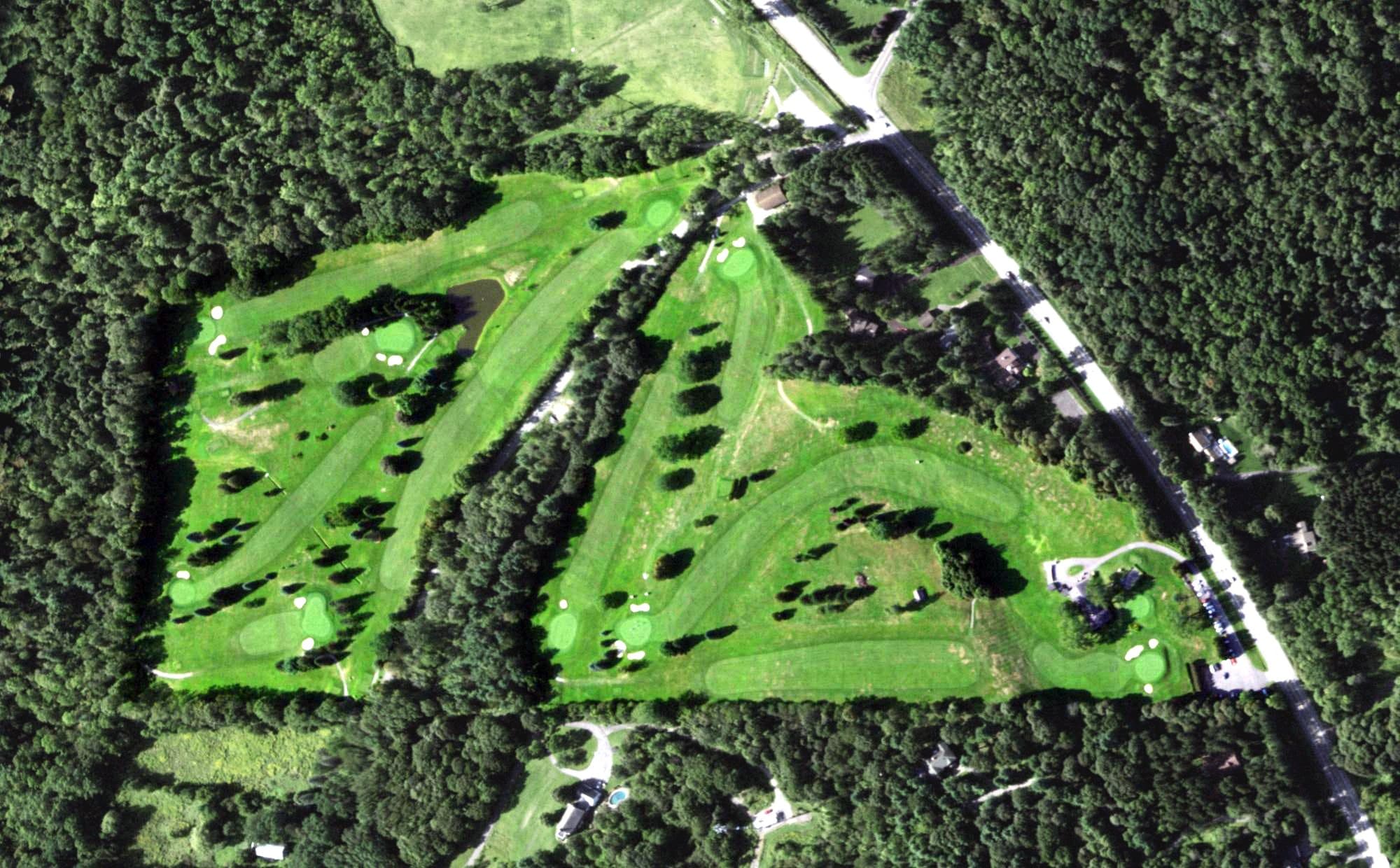 Aerial view of Cazenovia Golf Club, NY, with its hole routing marked