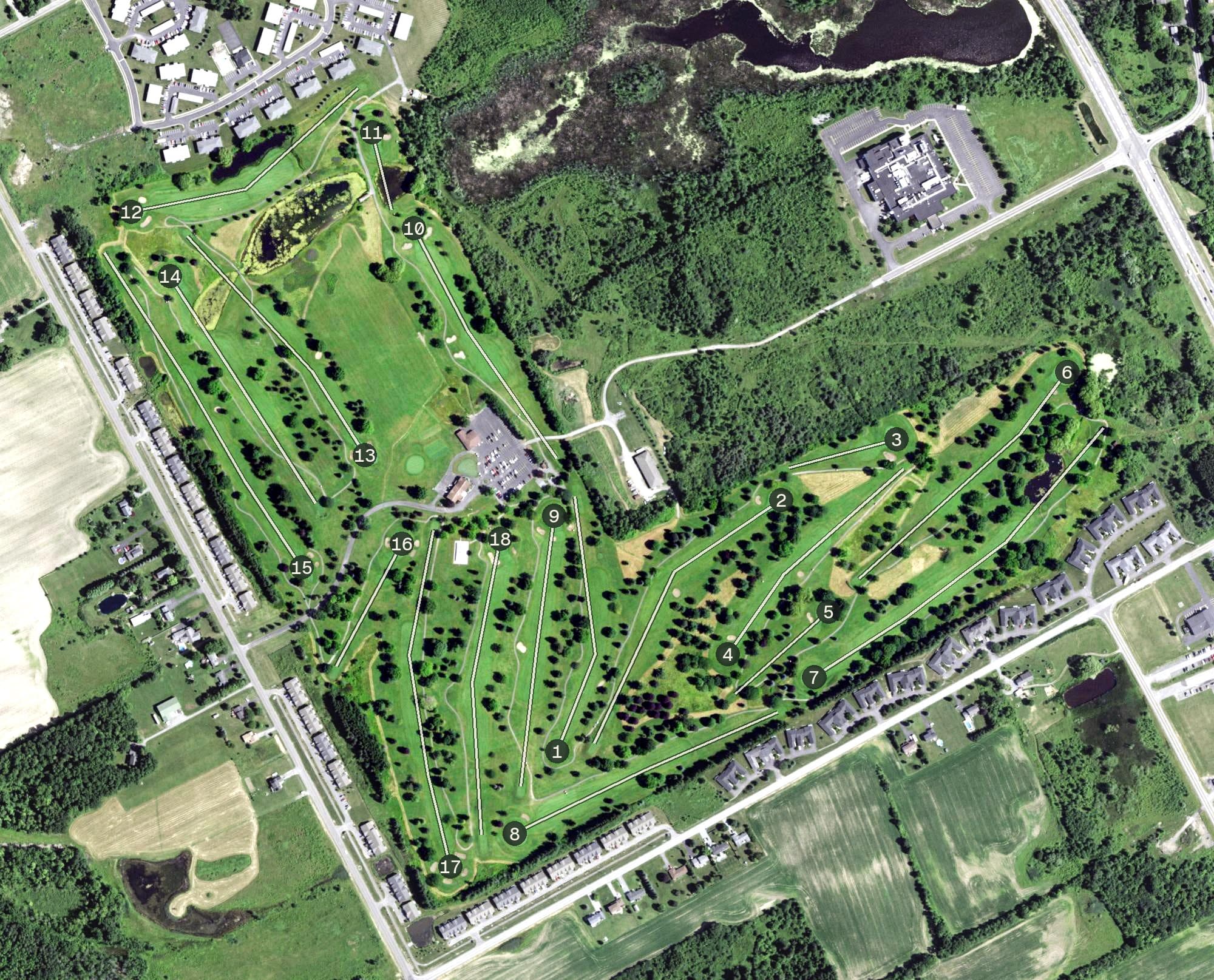 Aerial view of CenterPointe, NY, with its hole routing marked