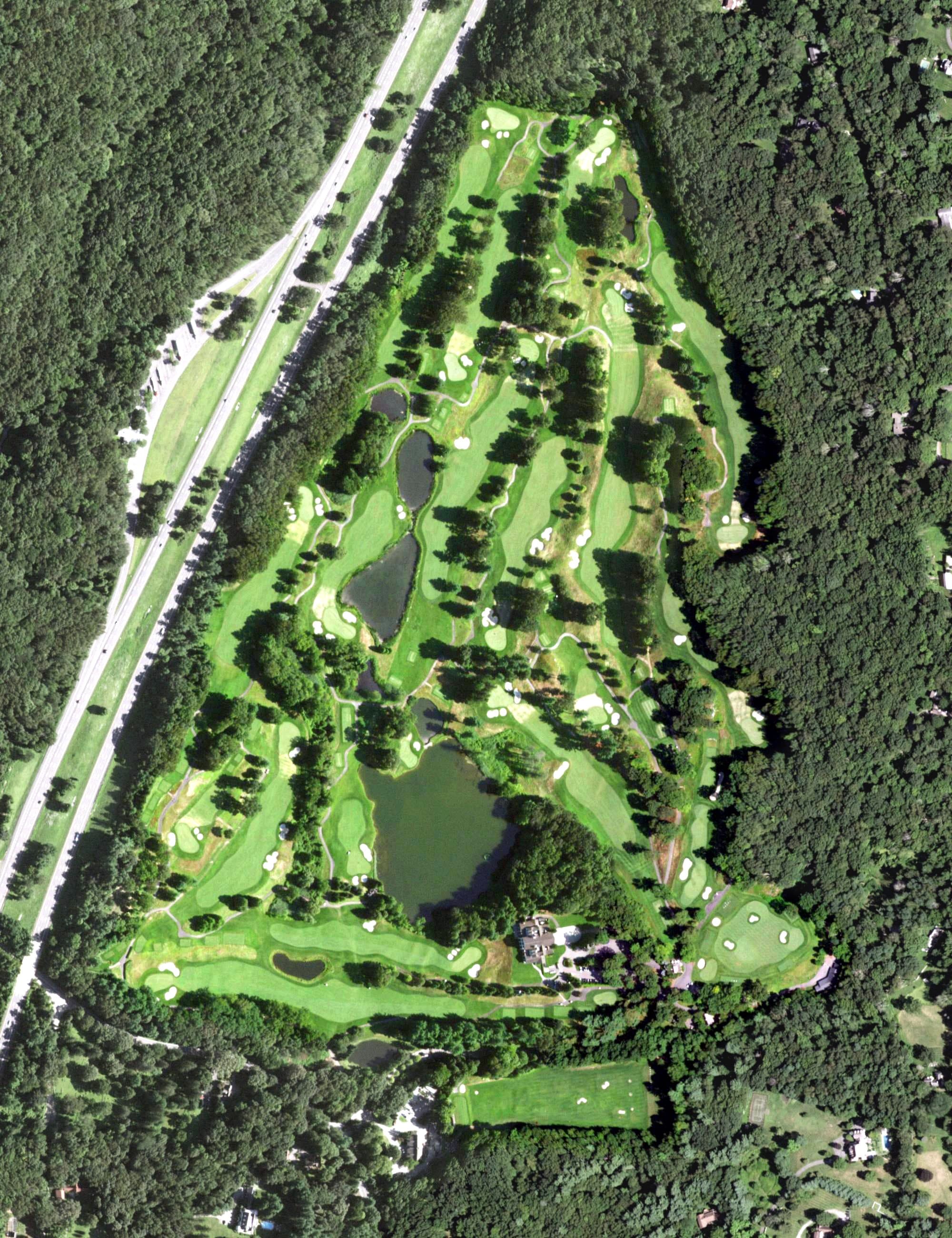 Aerial view of GlenArbor Golf Club, NY, with its hole routing marked