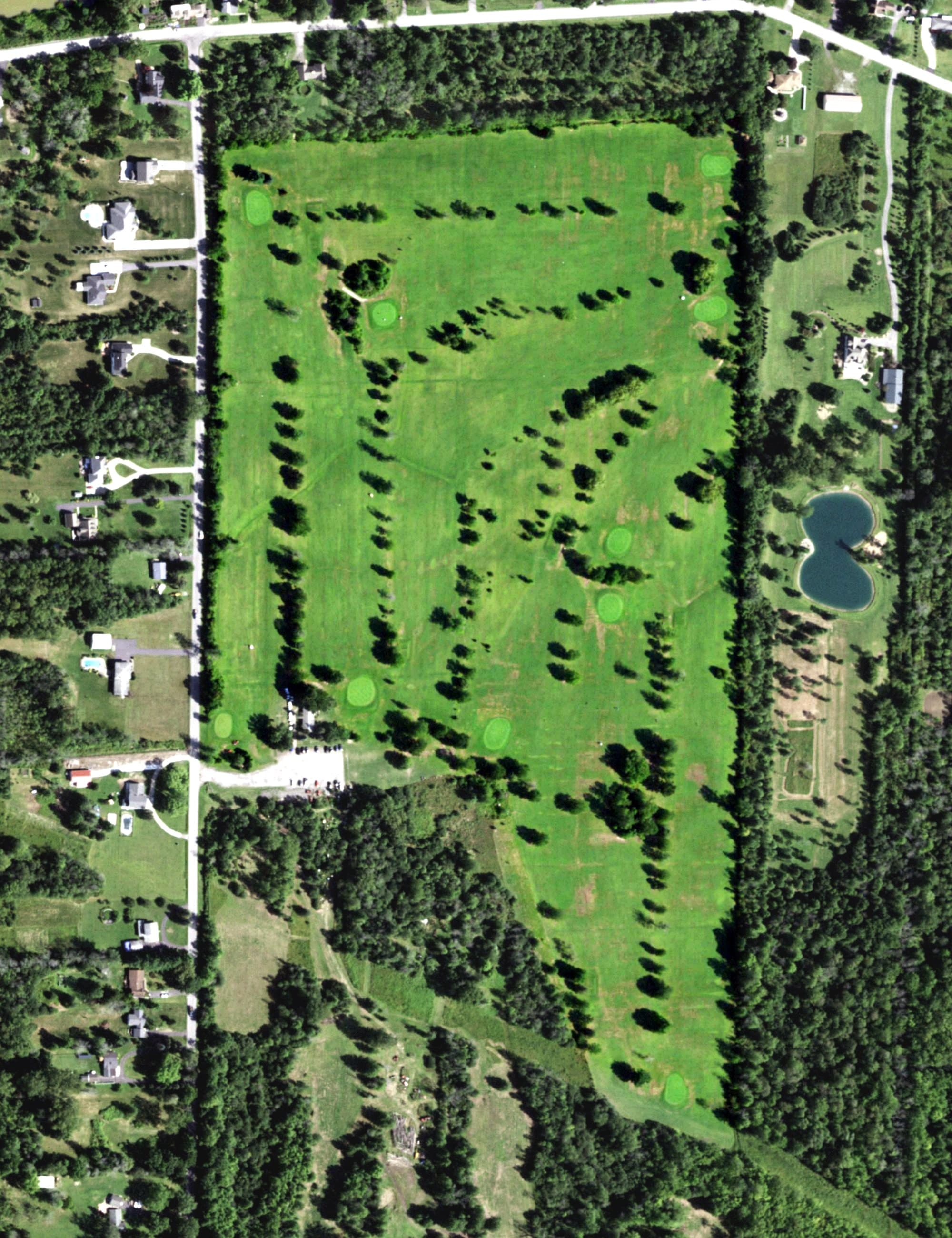 Aerial view of Greenwood Golf Course, NY, with its hole routing marked