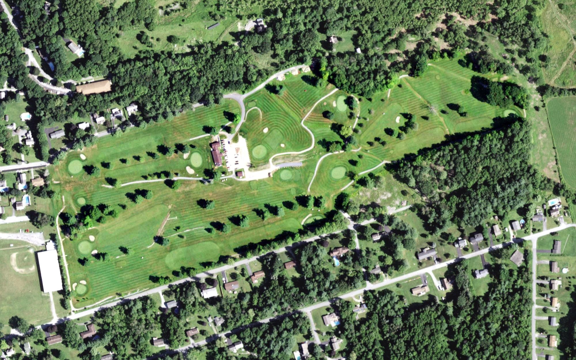 Aerial view of Hoosick Falls Country Club, NY, with its hole routing marked