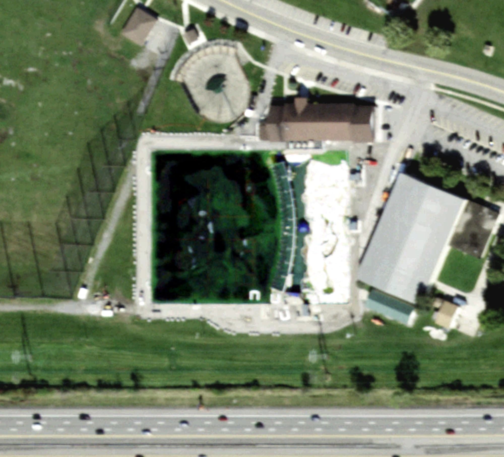 Aerial view of Paddock Chevrolet Golf Dome, NY, with its hole routing marked