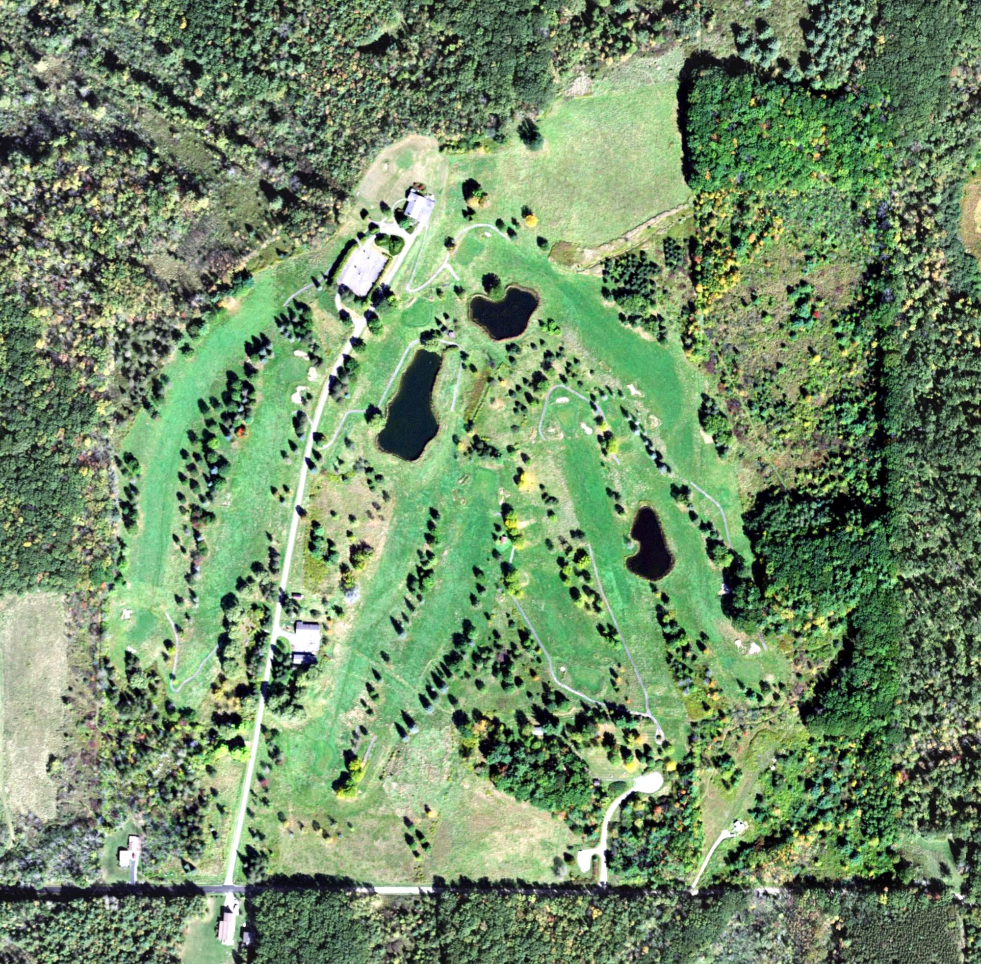 Aerial view of Pinnacle Golf Course, NY, with its hole routing marked