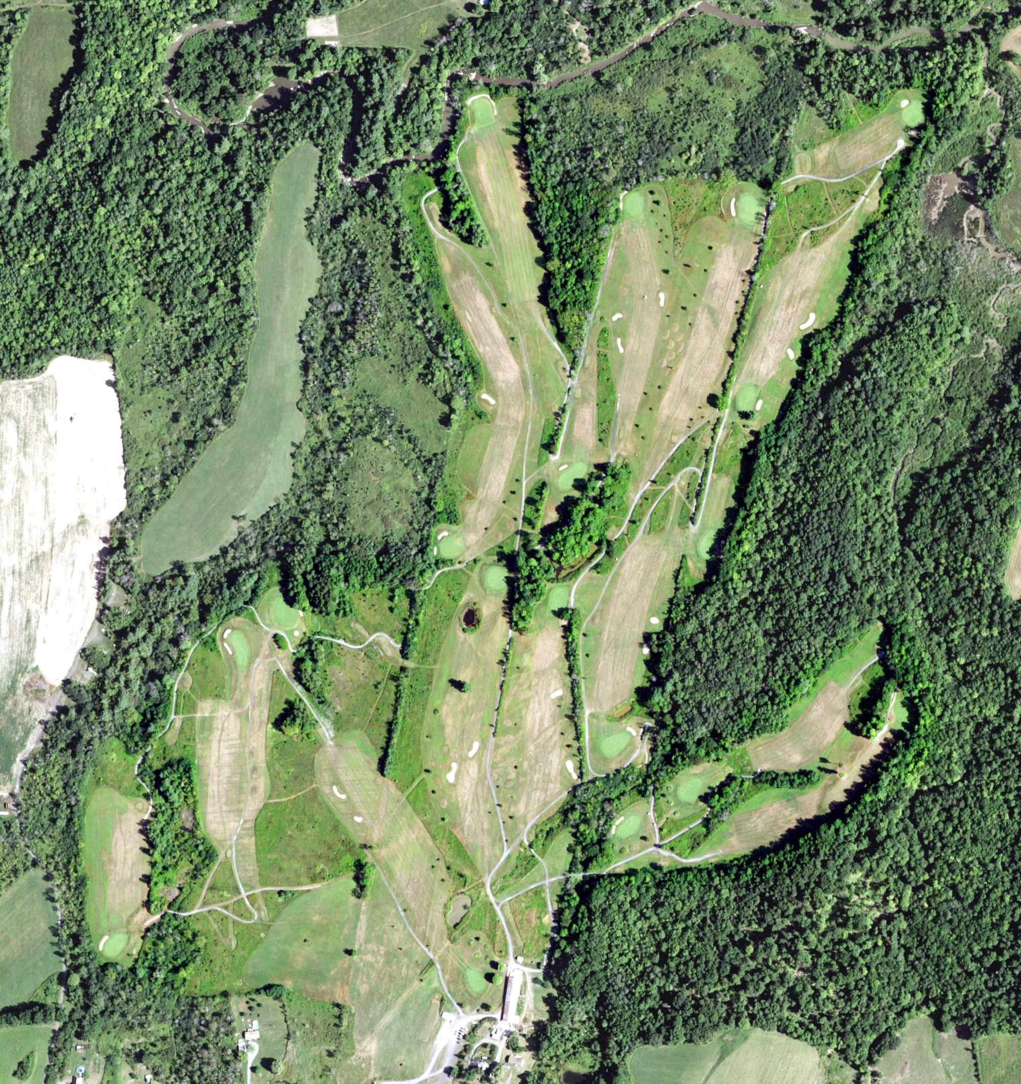 Aerial view of Pole Valley Golf Course, NY, with its hole routing marked