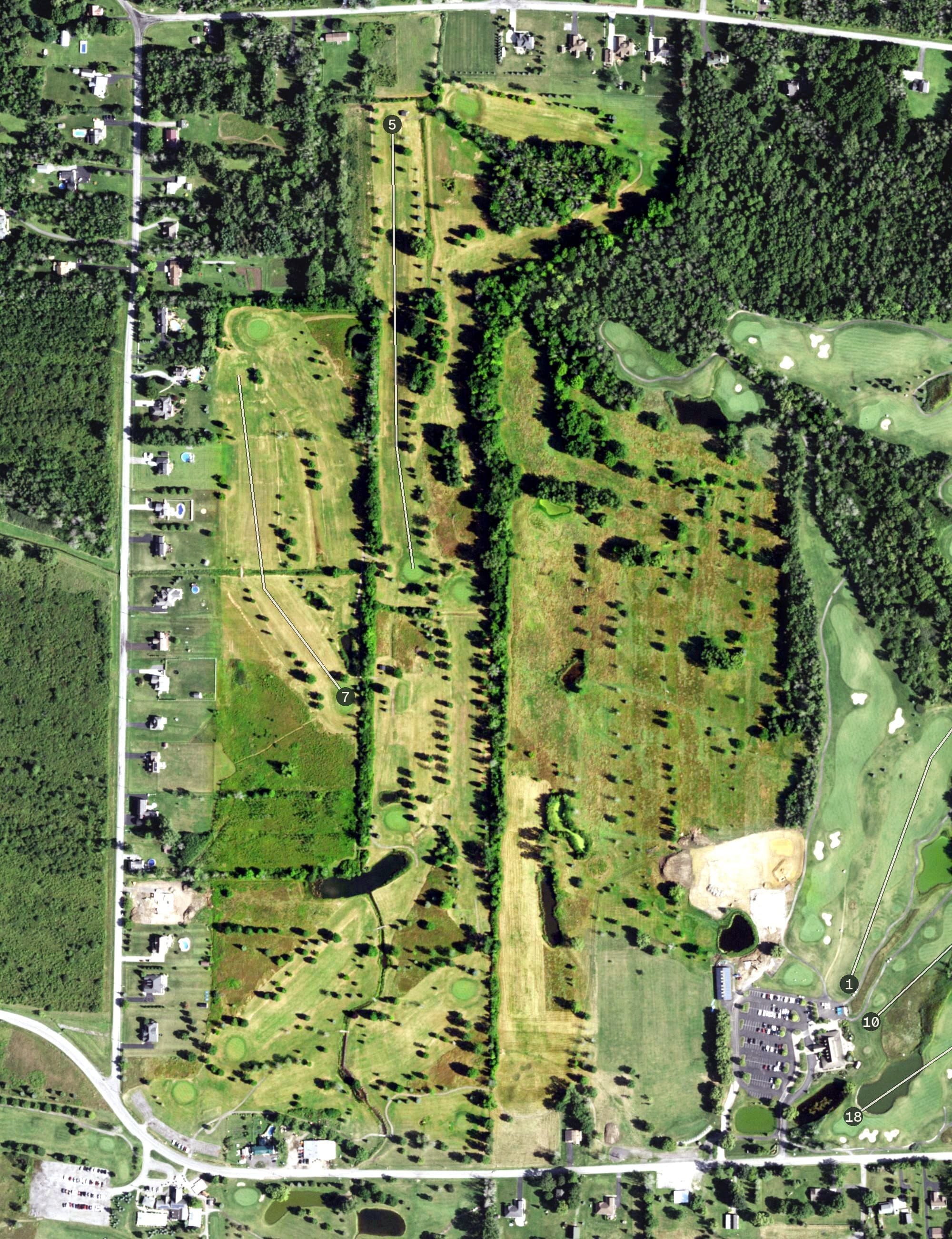 Aerial view of Rothland Golf Course, NY, with its hole routing marked