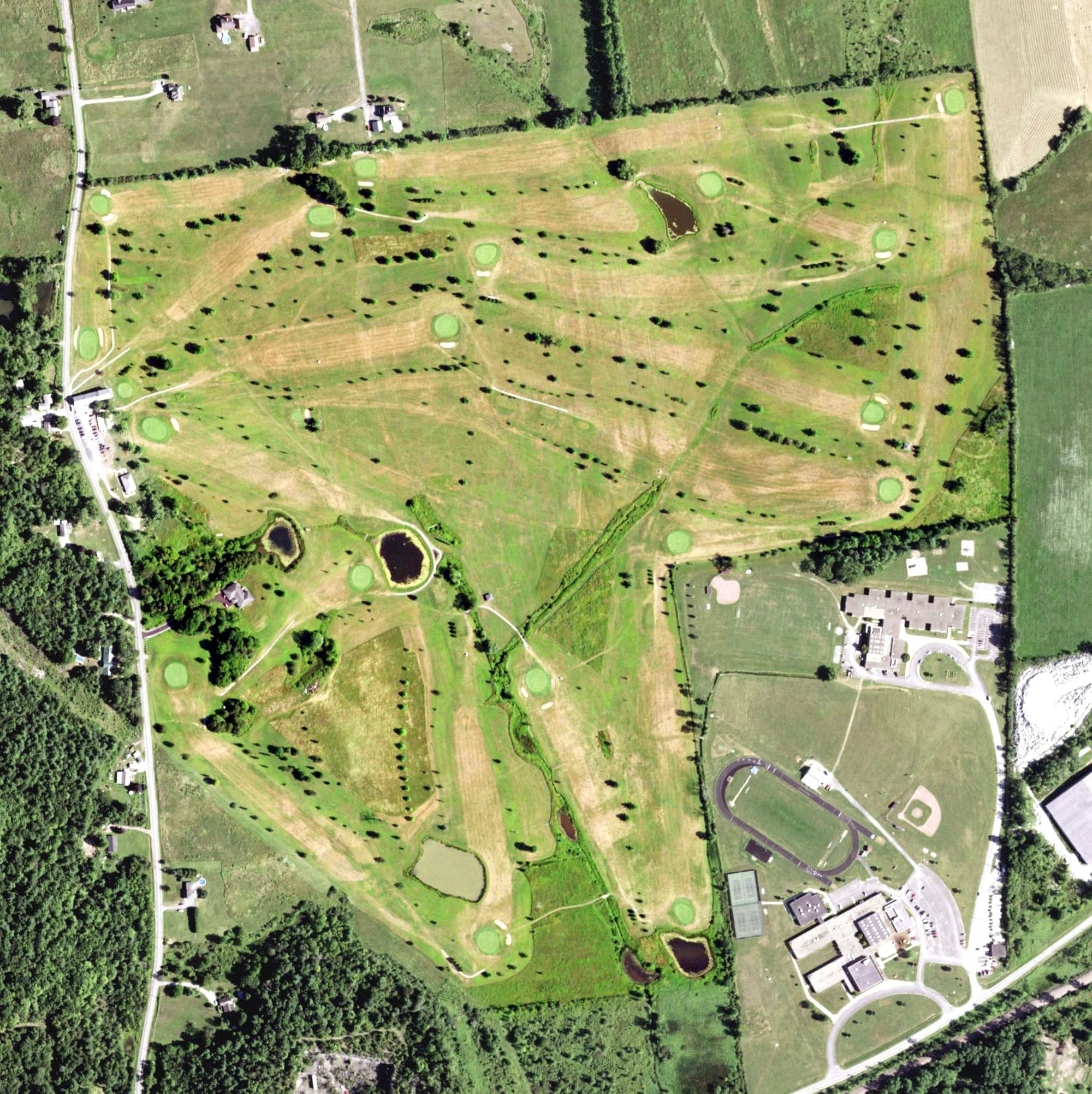 Aerial view of Skene Valley Country Club, NY, with its hole routing marked