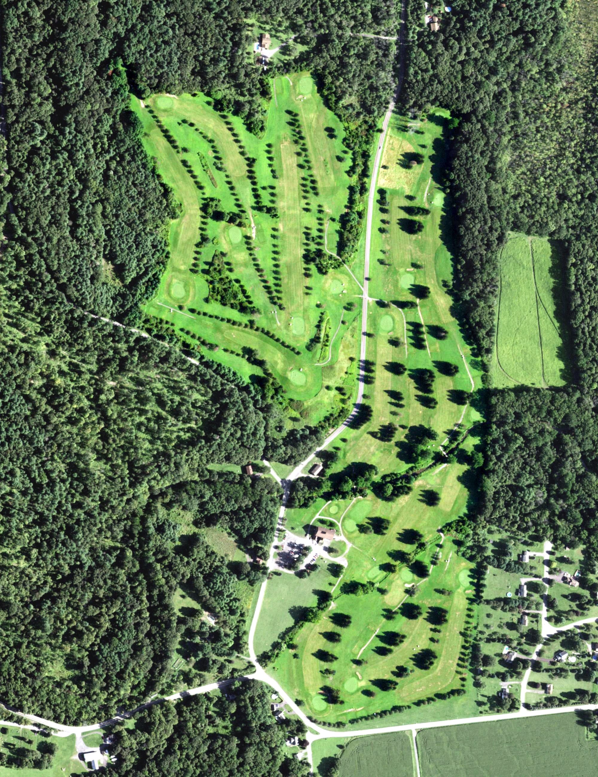 Aerial view of Sycamore Country Club, NY, with its hole routing marked