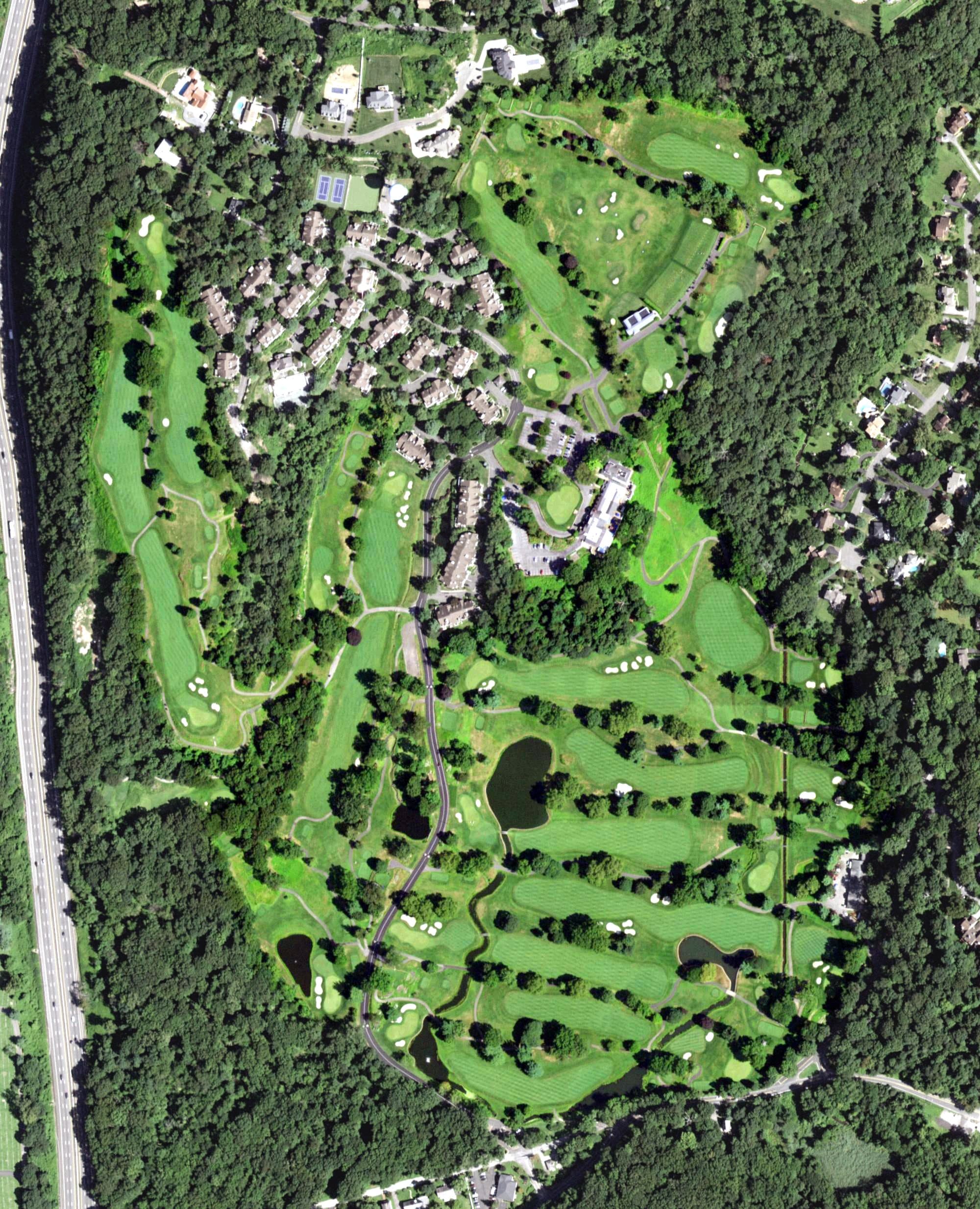 Aerial view of The Saint Andrew's Golf Club, NY, with its hole routing marked