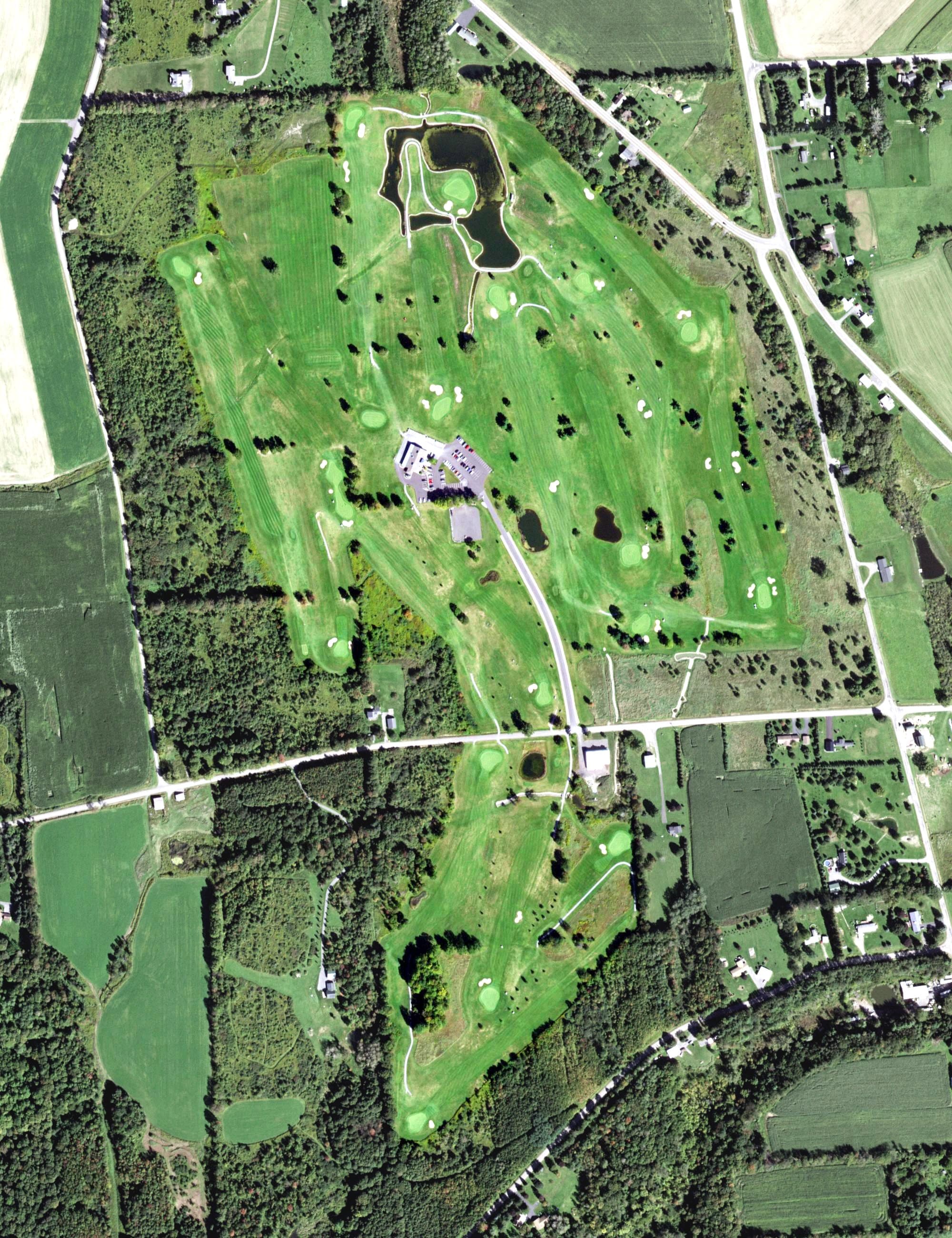 Aerial view of Vesper Hills Golf Club, NY, with its hole routing marked