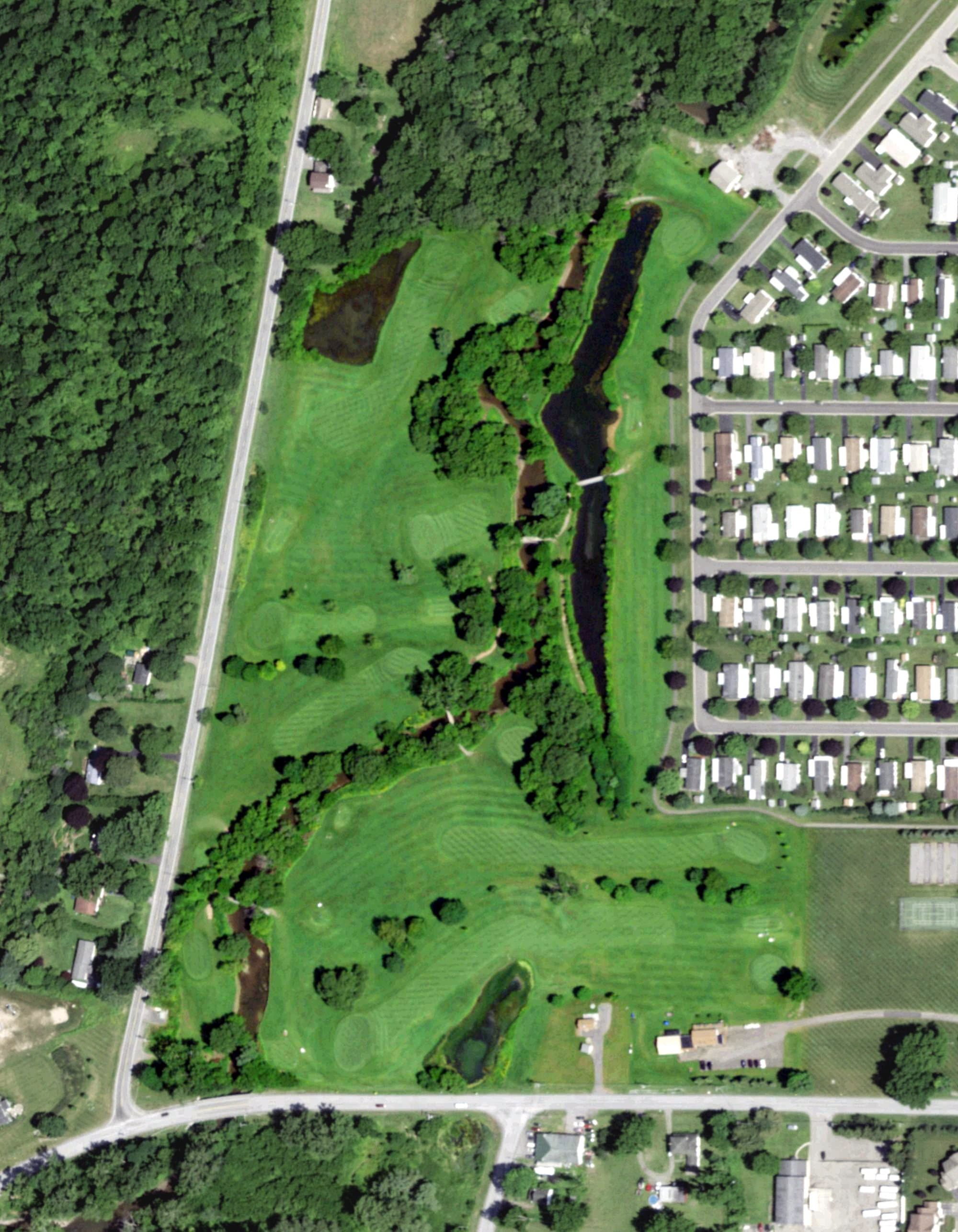 Aerial view of Winding Creek Golf Course, NY, with its hole routing marked