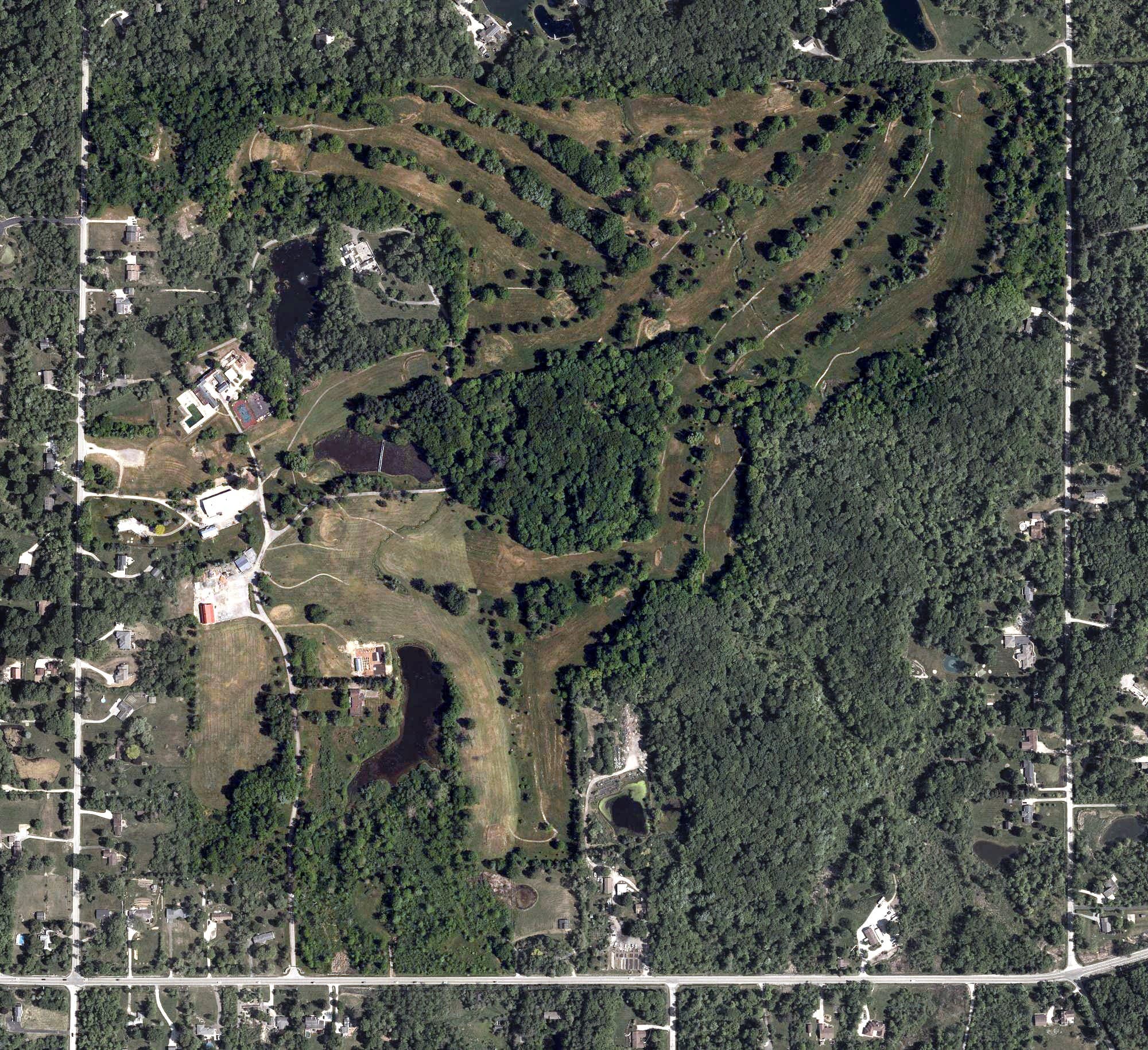 Aerial view of Berkshire Hill Golf Course, OH, with its hole routing marked