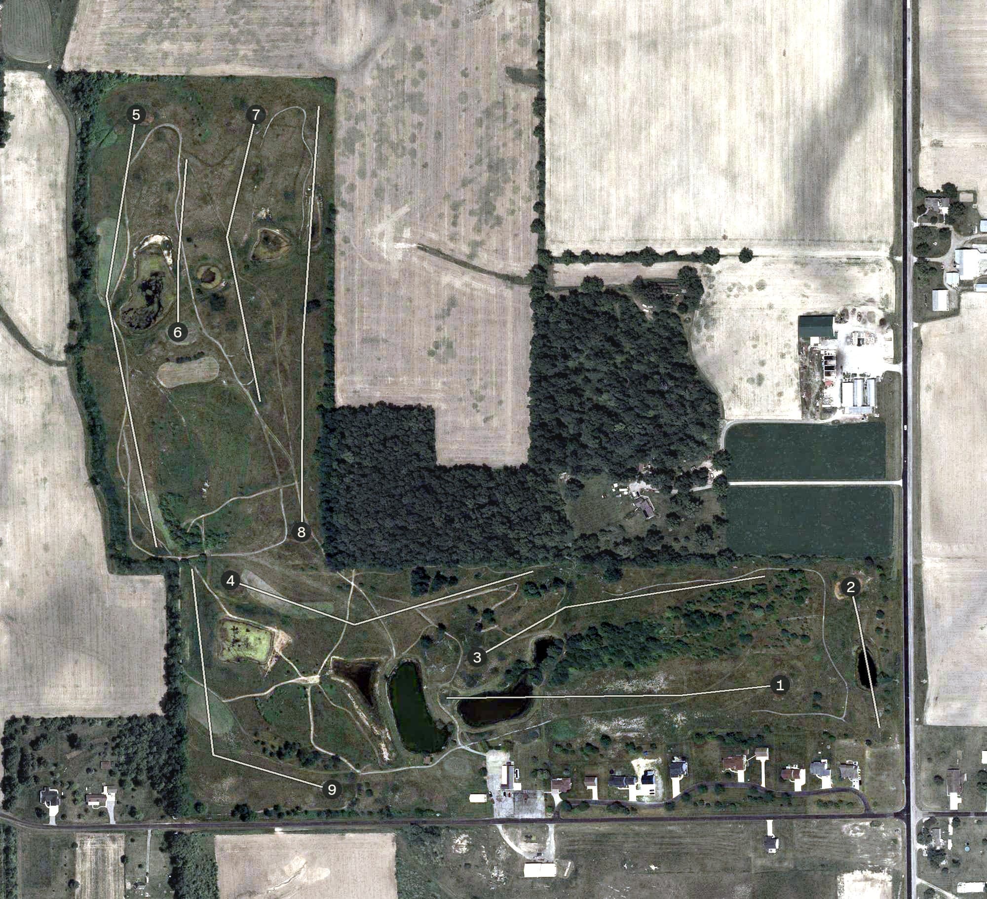 Aerial view of Deerfield Golf Course, OH, with its hole routing marked