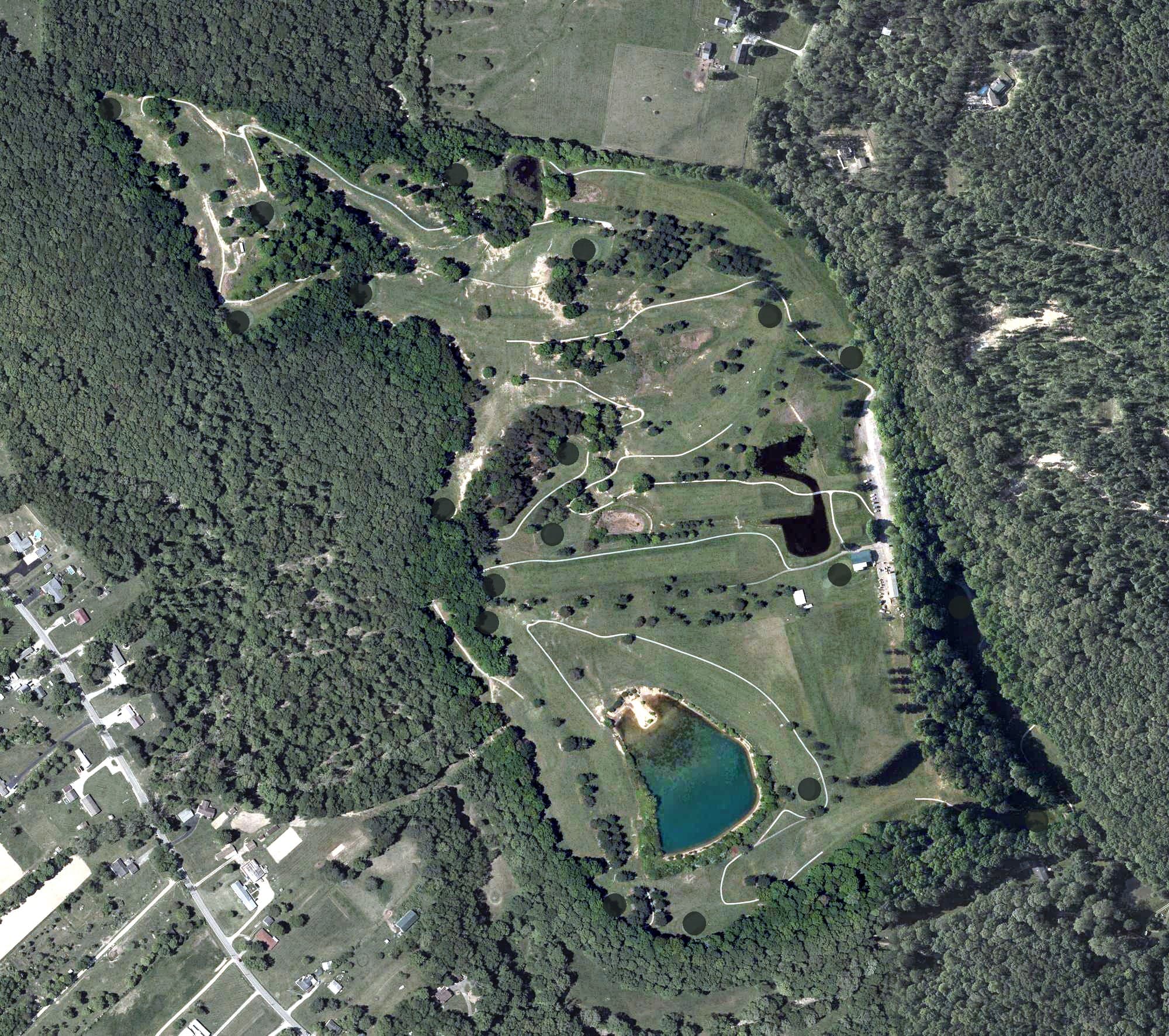 Aerial view of Dogwood Hills Golf Course, OH, with its hole routing marked