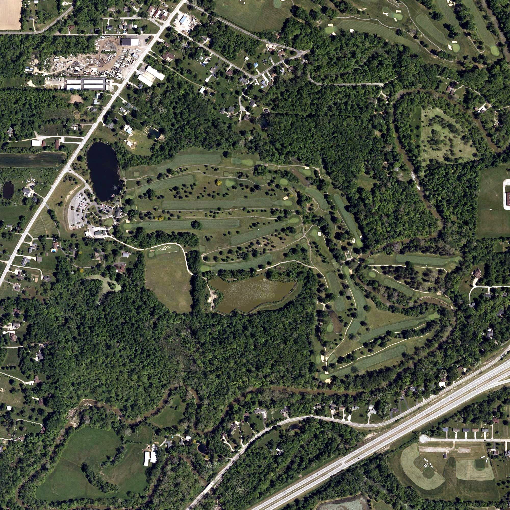 Aerial view of Forest Hills, OH, with its hole routing marked