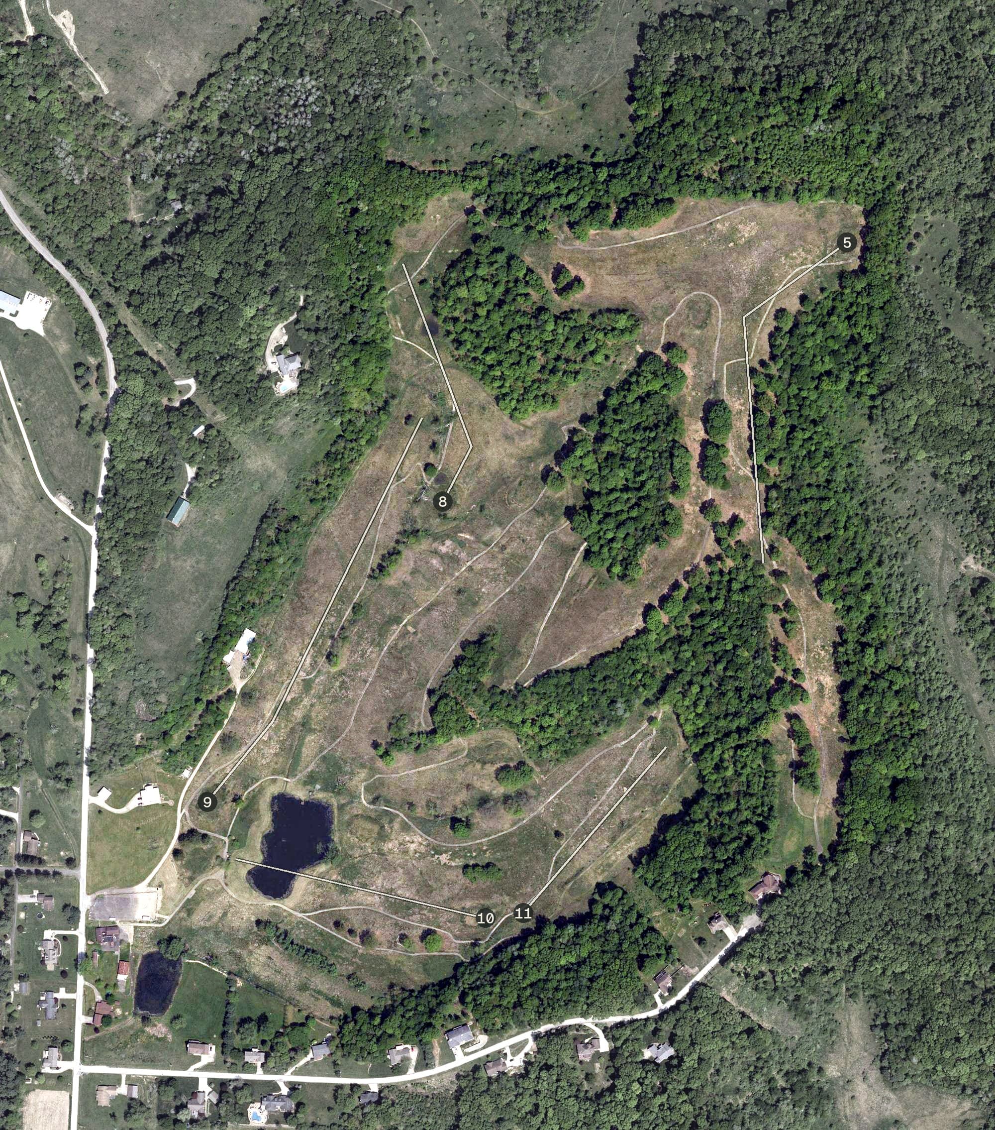 Aerial view of Green Valley, OH, with its hole routing marked
