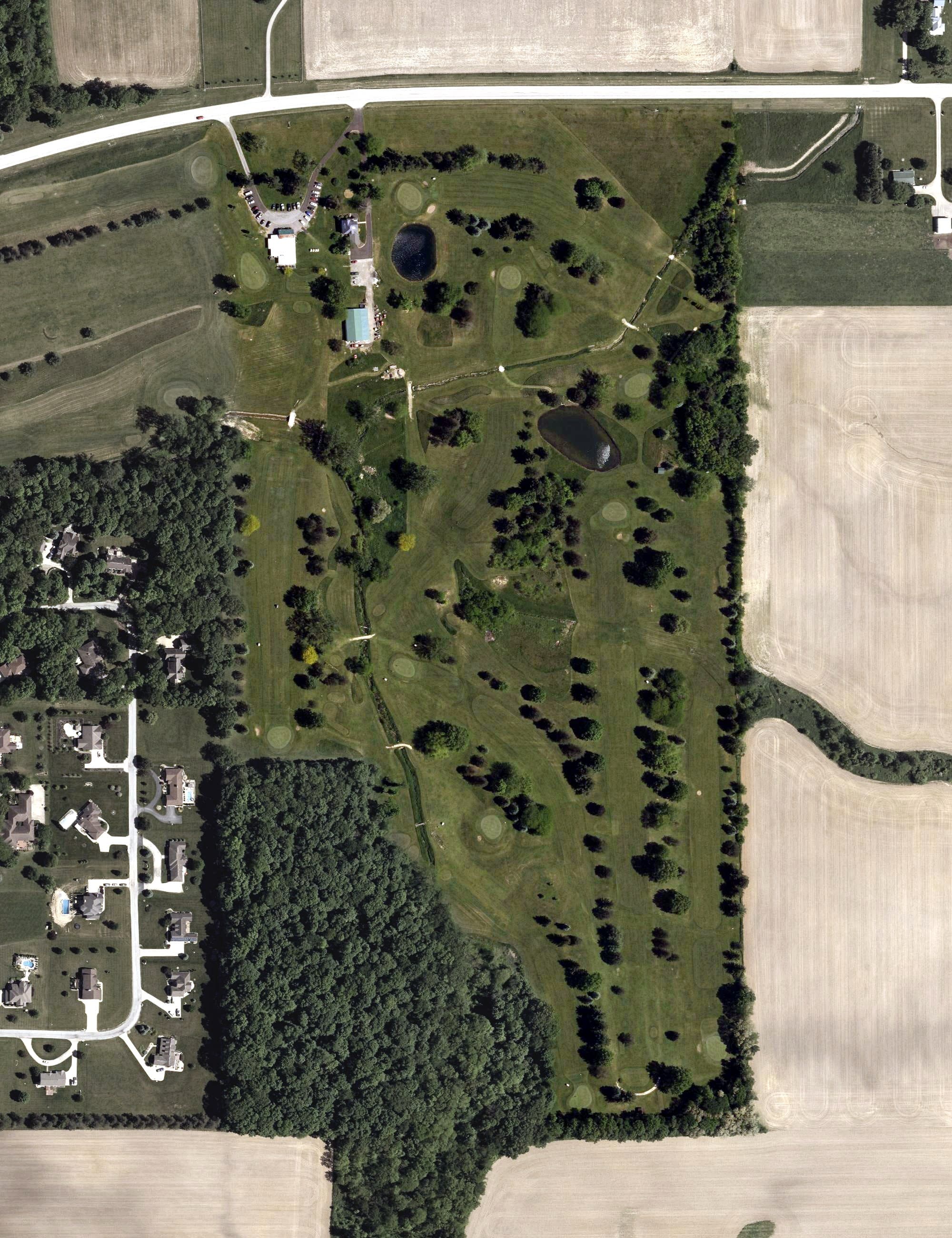 Aerial view of Lincoln Hills Golf Club, OH, with its hole routing marked