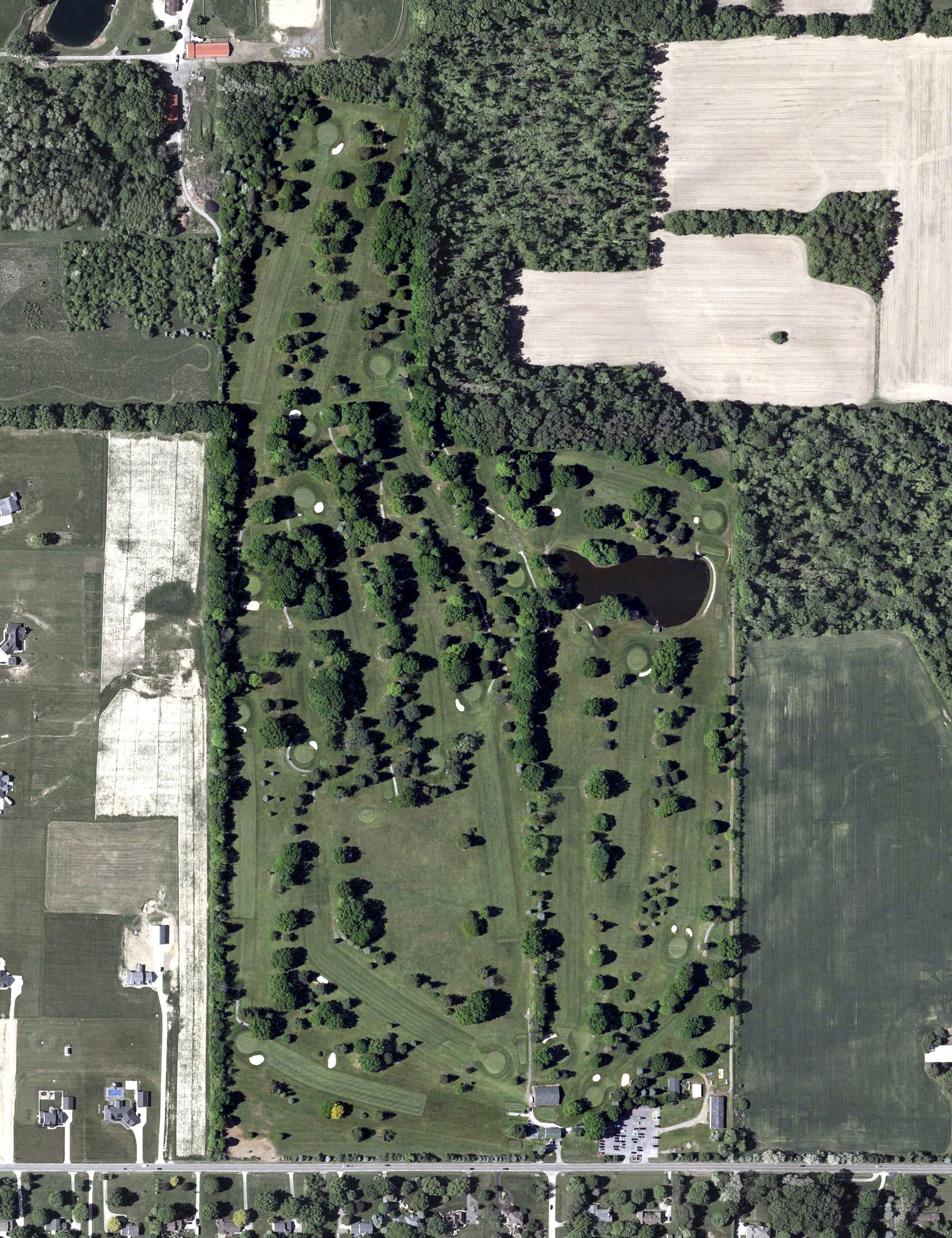 Aerial view of Pine Valley Golf Club, OH, with its hole routing marked
