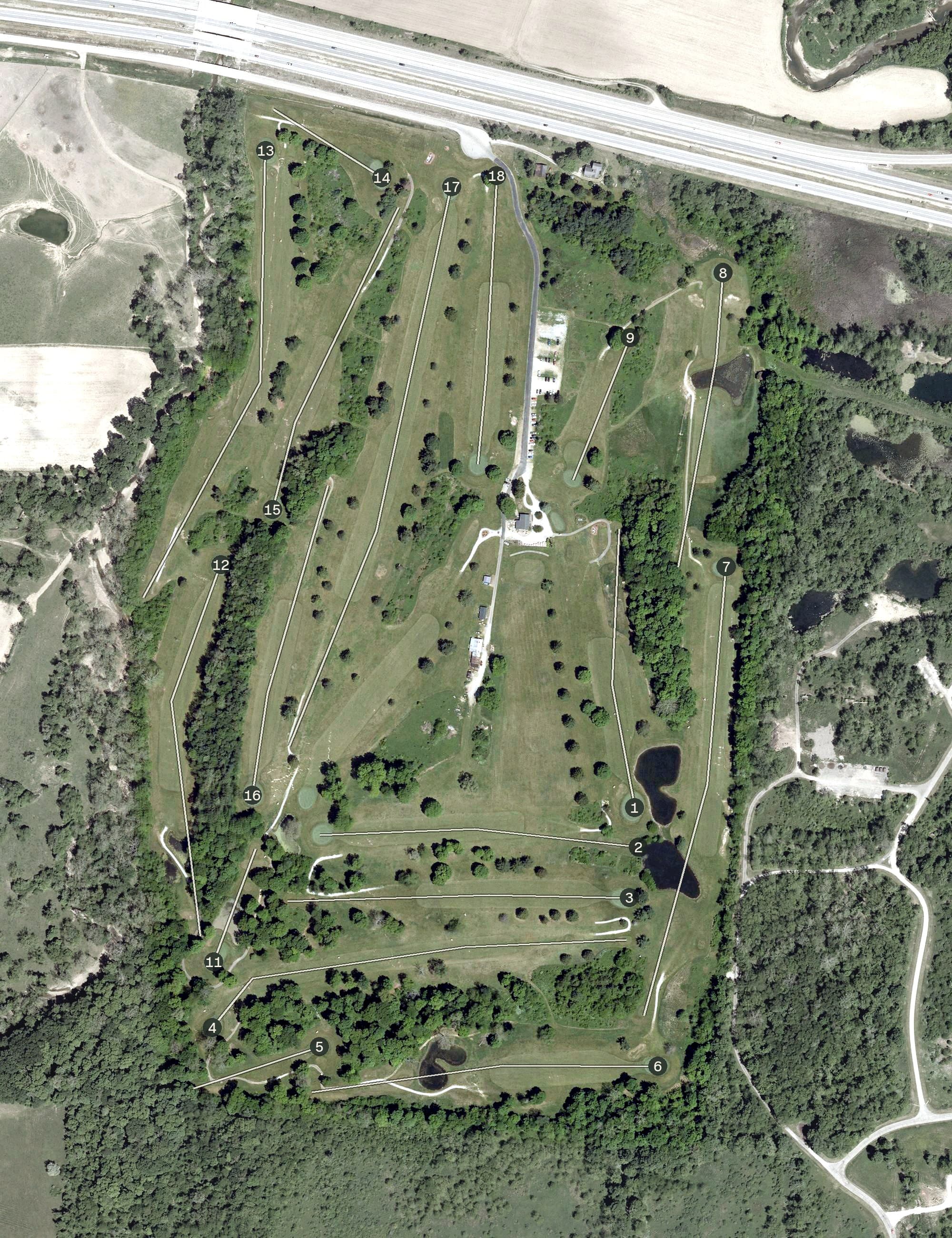 Aerial view of Raccoon International, OH, with its hole routing marked