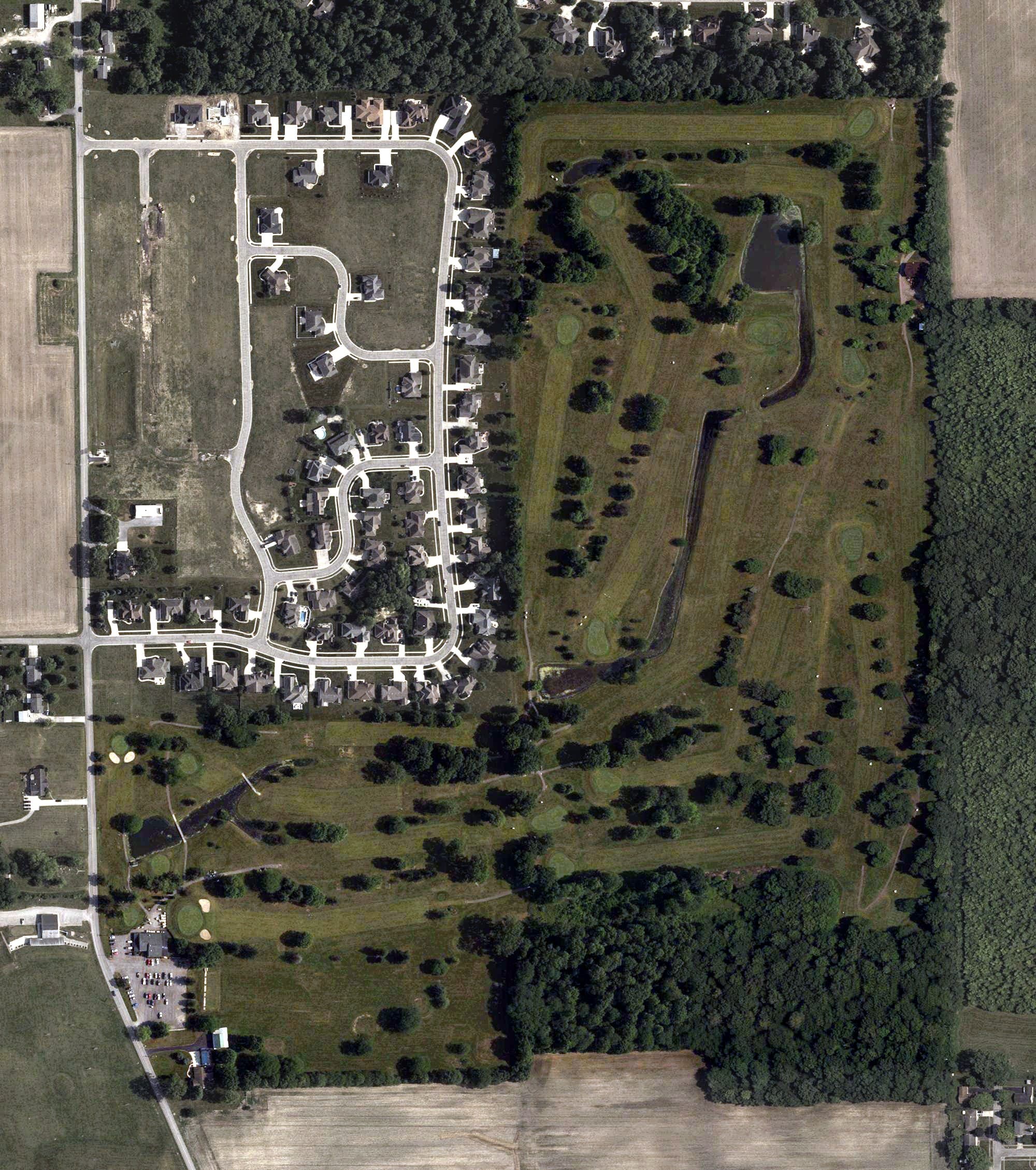 Aerial view of Tamarac Golf Course, OH, with its hole routing marked