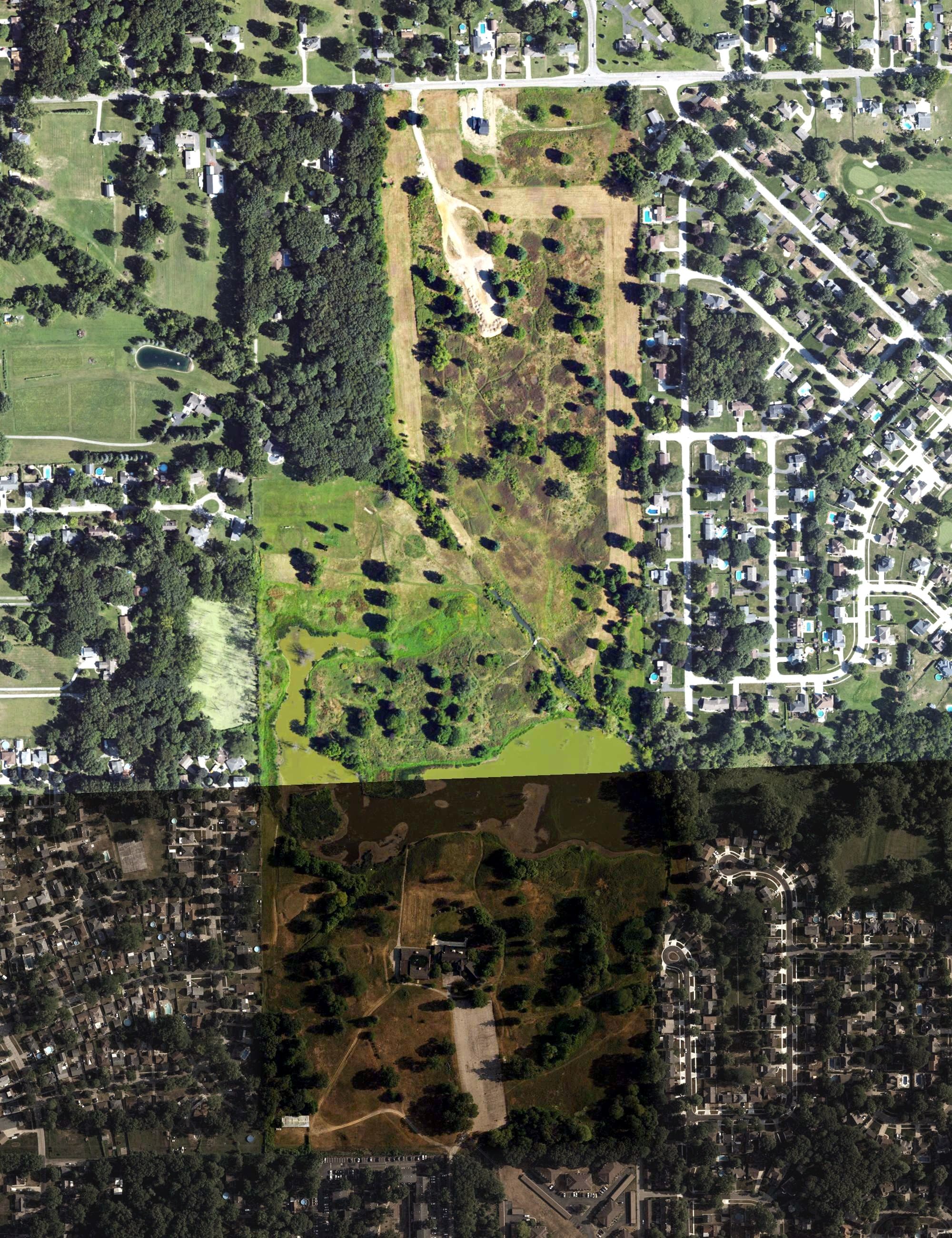 Aerial view of Tamaron Country Club, OH, with its hole routing marked