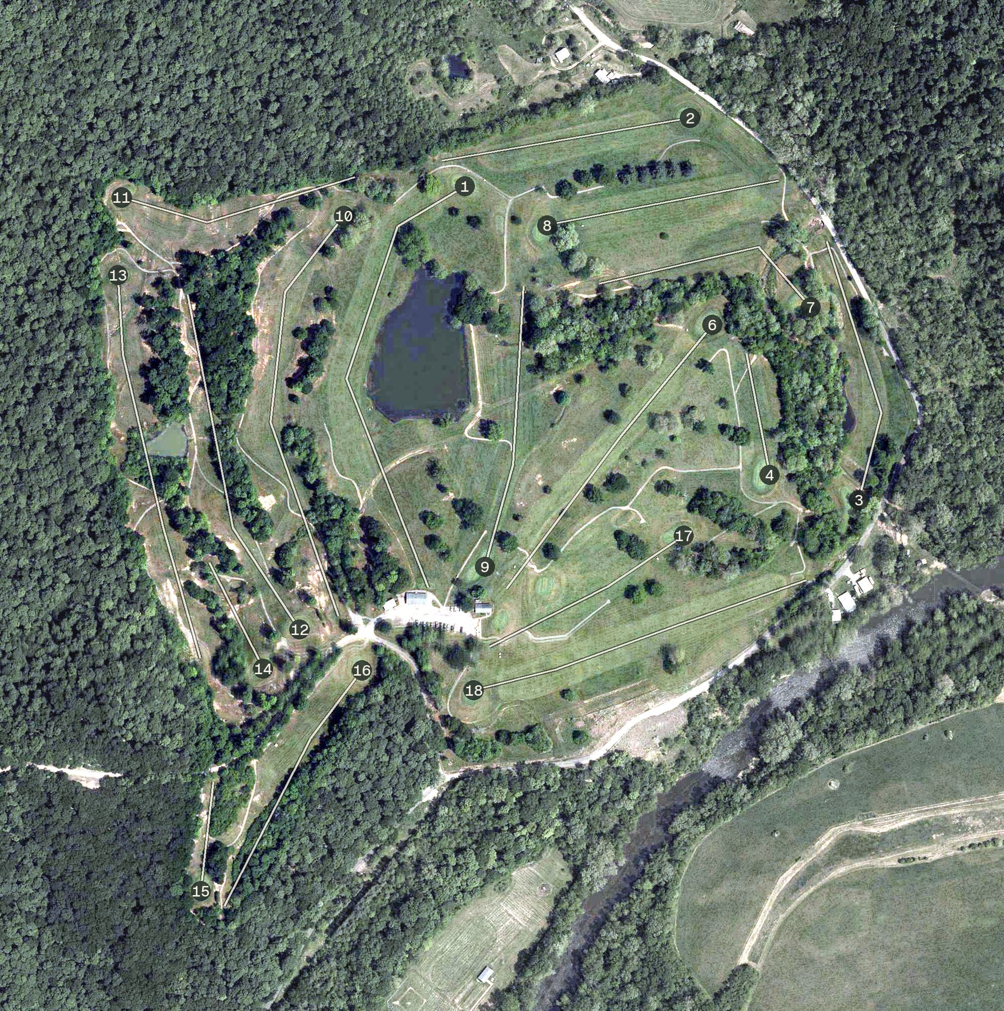 Aerial view of Valley Vista Golf Course, OH, with its hole routing marked