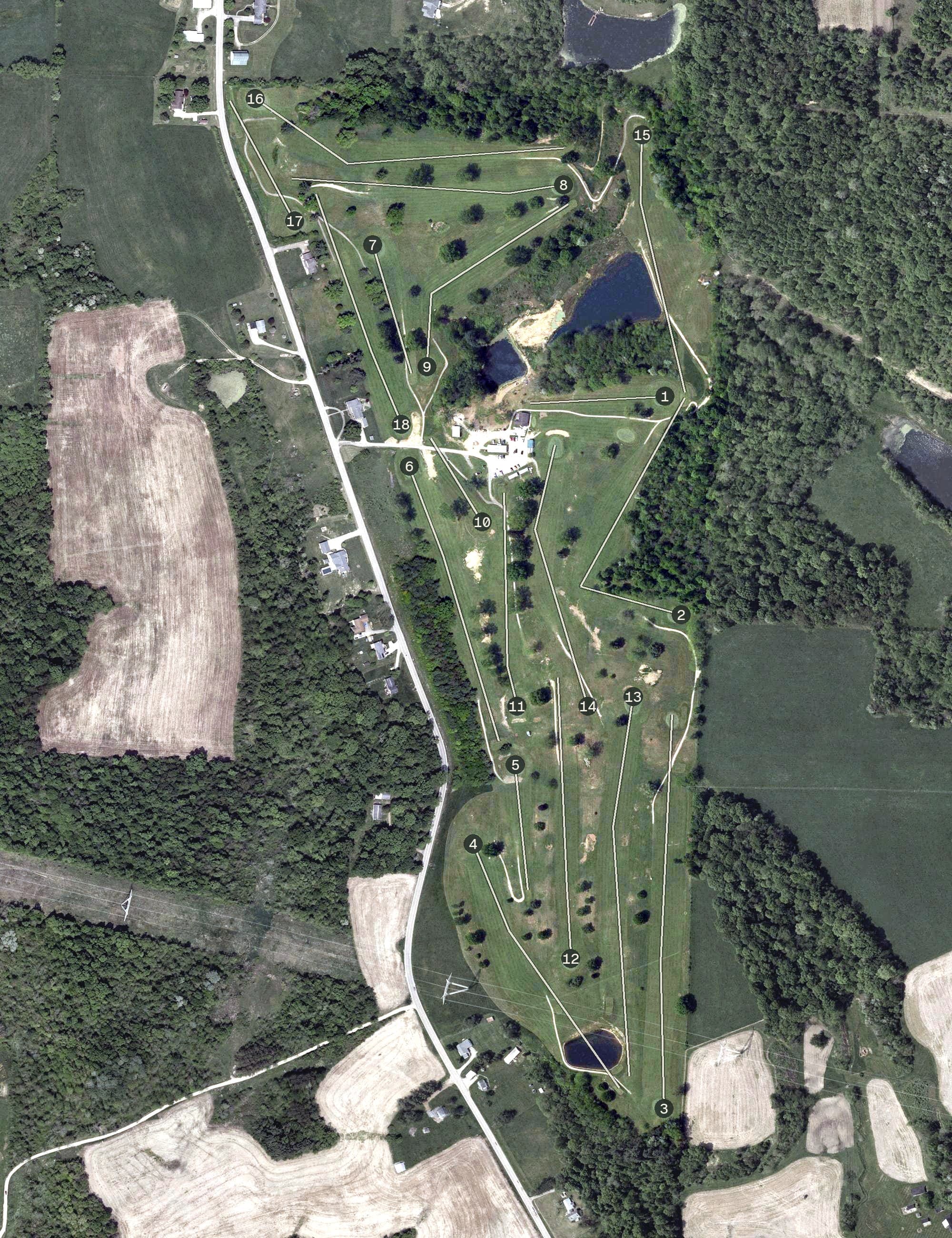 Aerial view of Wildfire Golf Club, OH, with its hole routing marked
