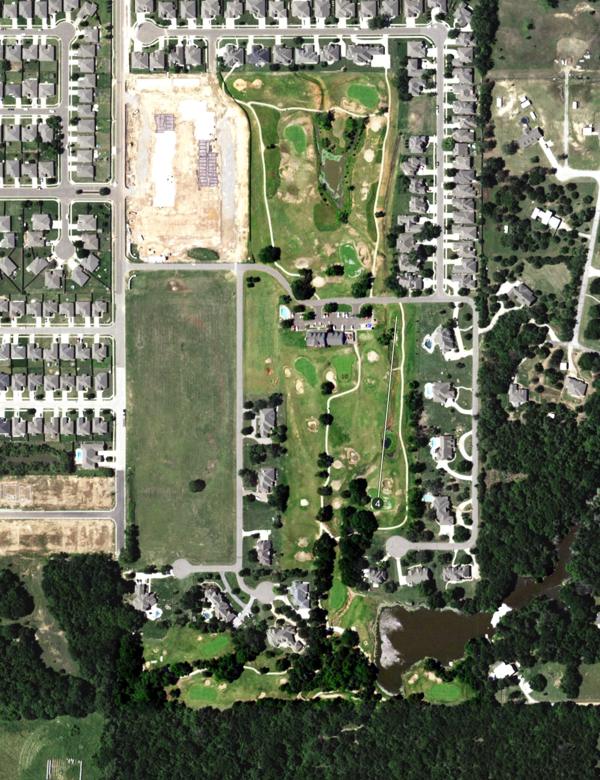 Aerial view of Cobblestone Creek Golf Course, OK, with its hole routing marked