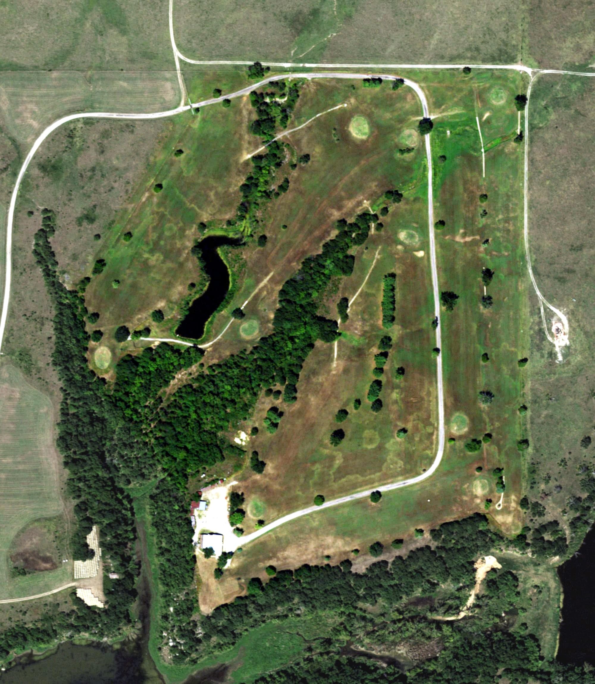 Aerial view of Kah-Wah-C Country Club, OK, with its hole routing marked