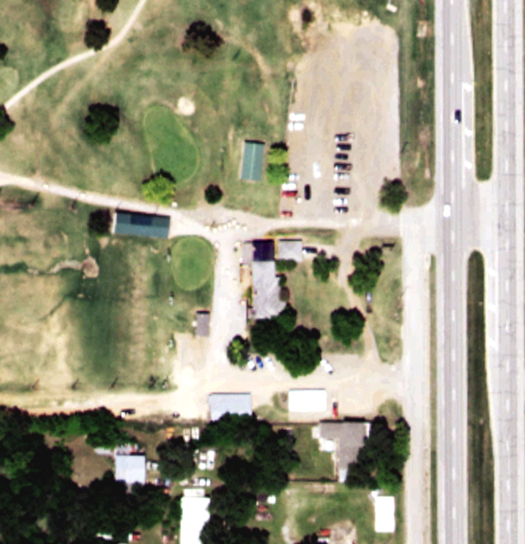 Aerial view of Twin Oaks Golf Club, OK, with its hole routing marked