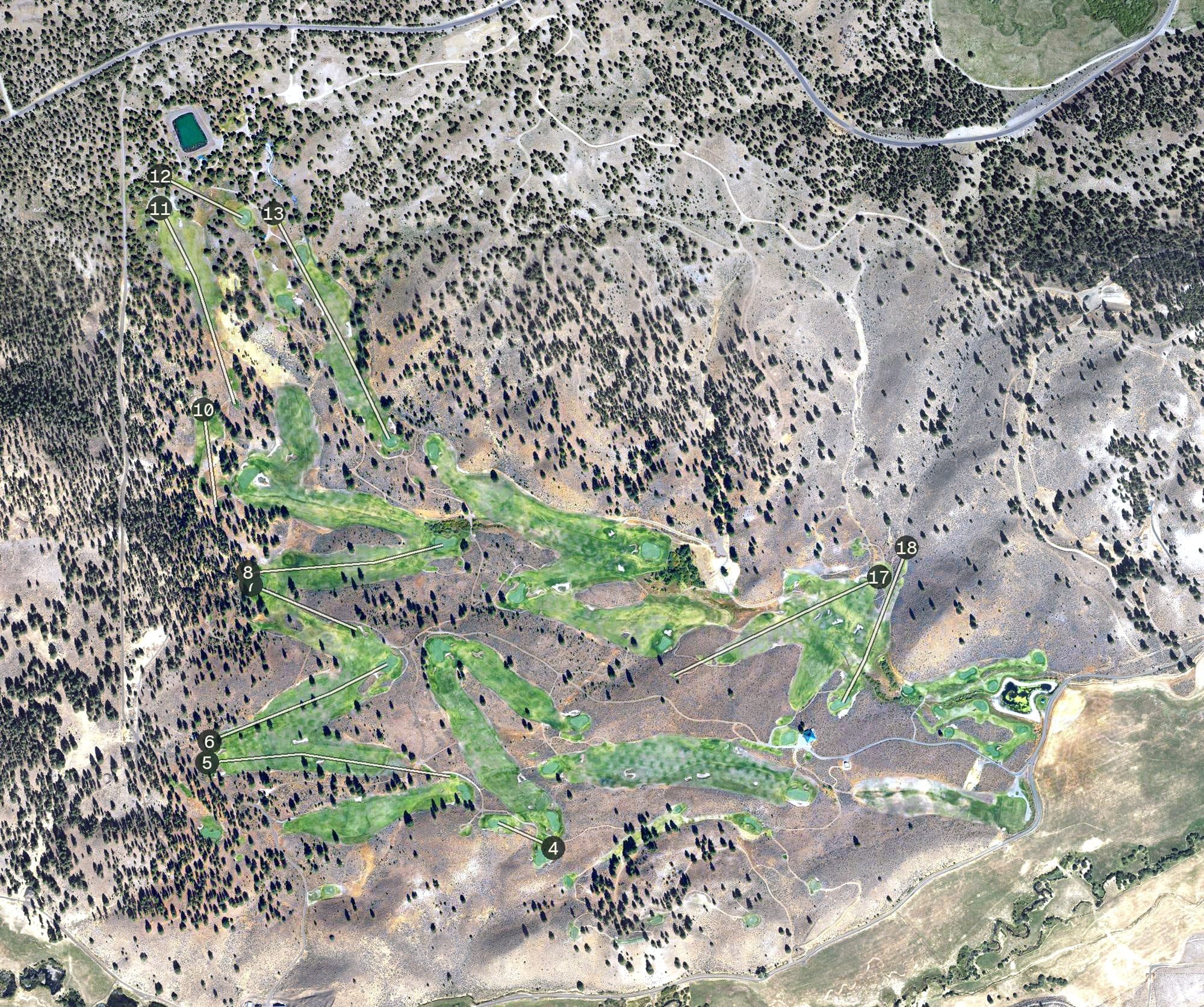 Aerial view of Silvies Ranch, OR, with its hole routing marked
