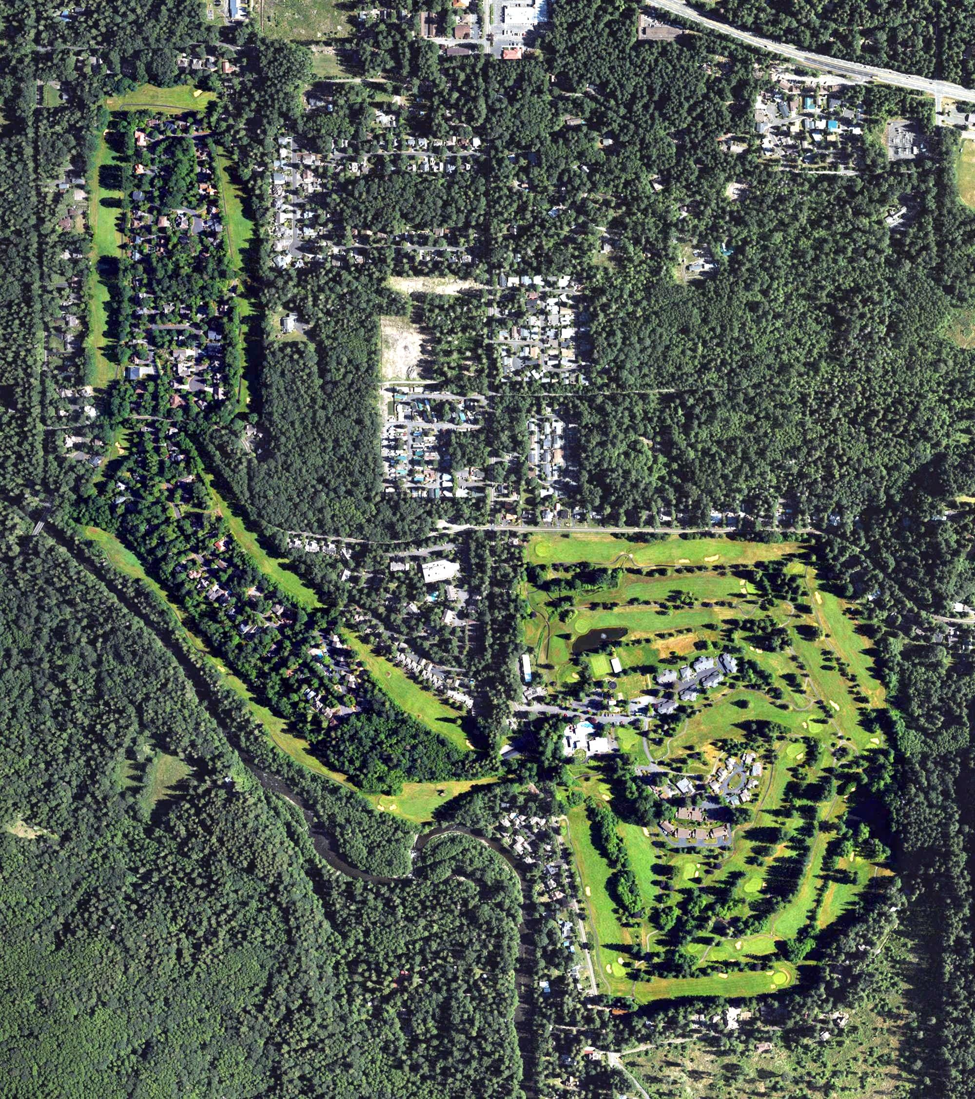 Aerial view of The Courses, OR, with its hole routing marked