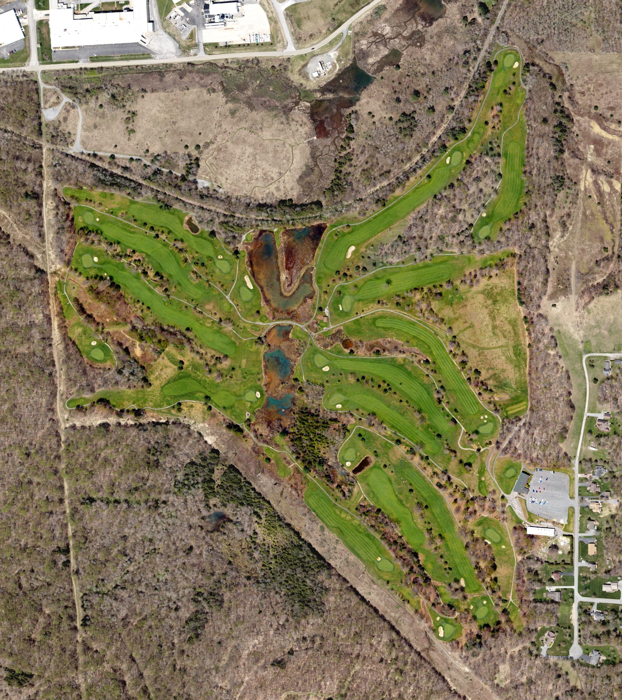Aerial view of Bavarian Hills, PA, with its hole routing marked