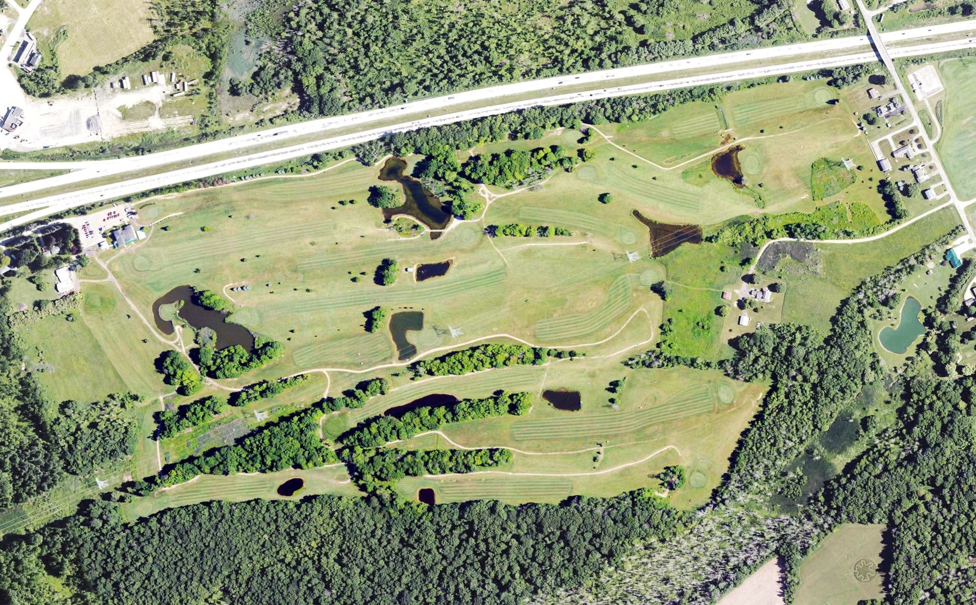 Aerial view of Beechwood Golf Club, PA, with its hole routing marked