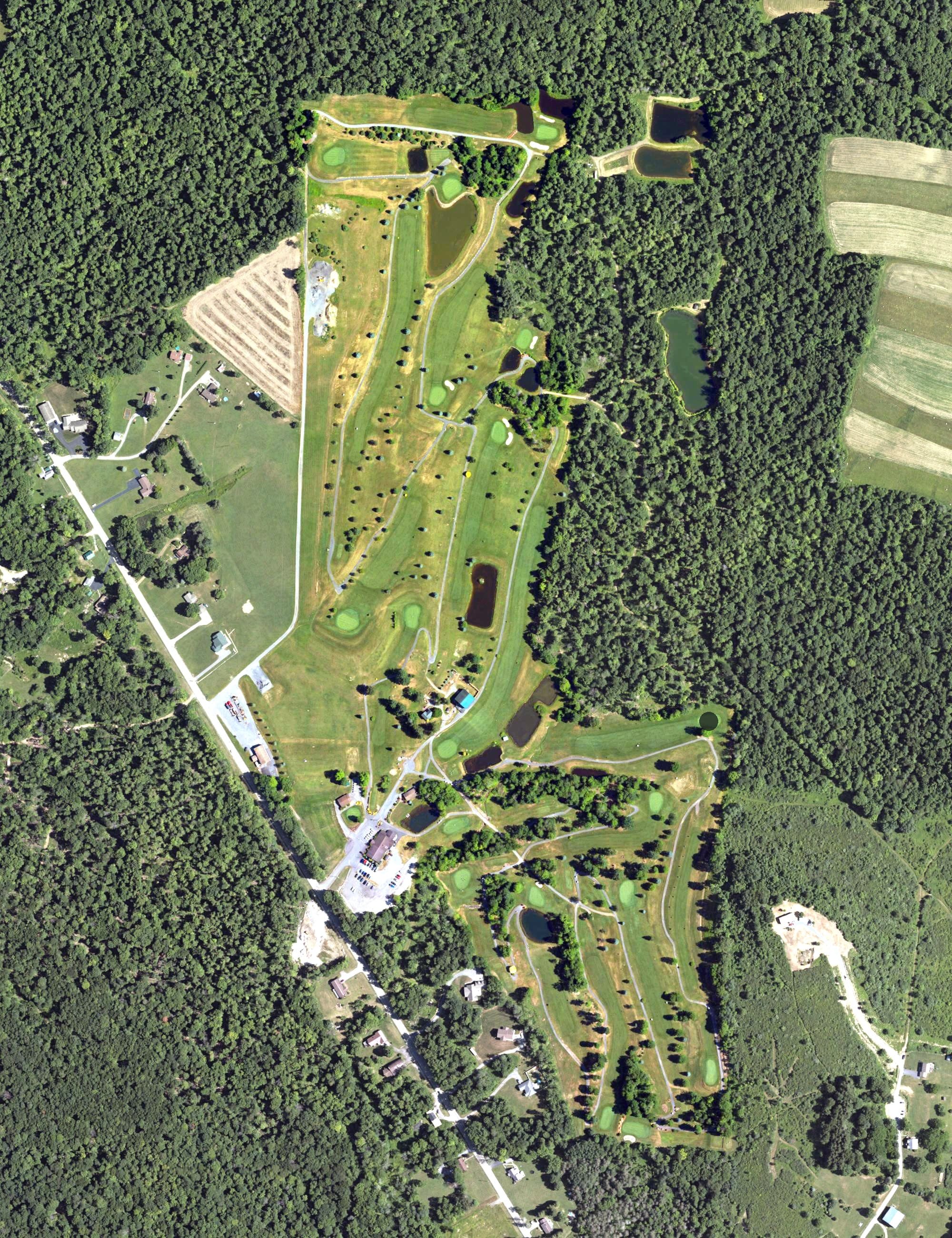 Aerial view of Beechwoods Golf Course, PA, with its hole routing marked
