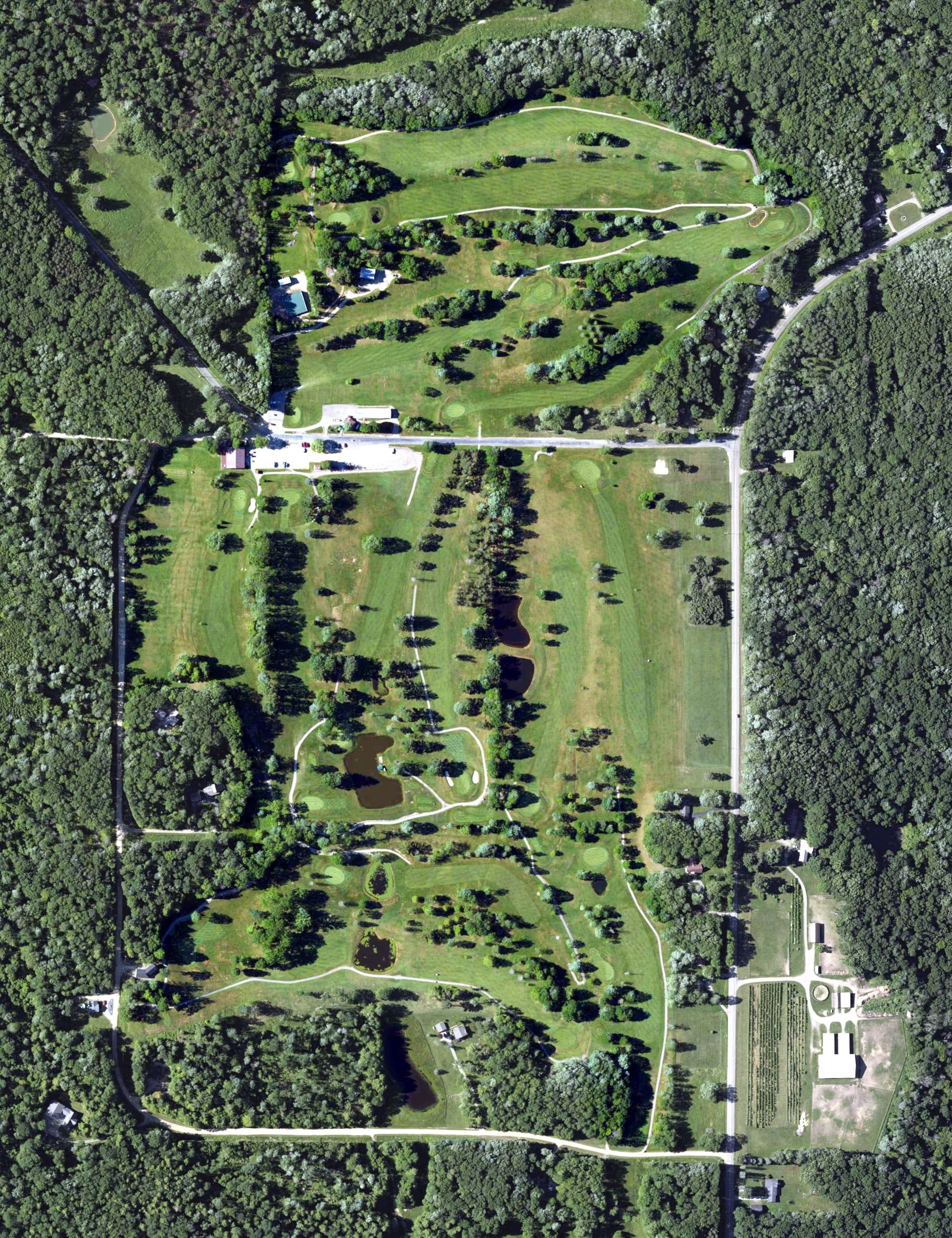 Aerial view of Blueberry Hill Golf Course, PA, with its hole routing marked