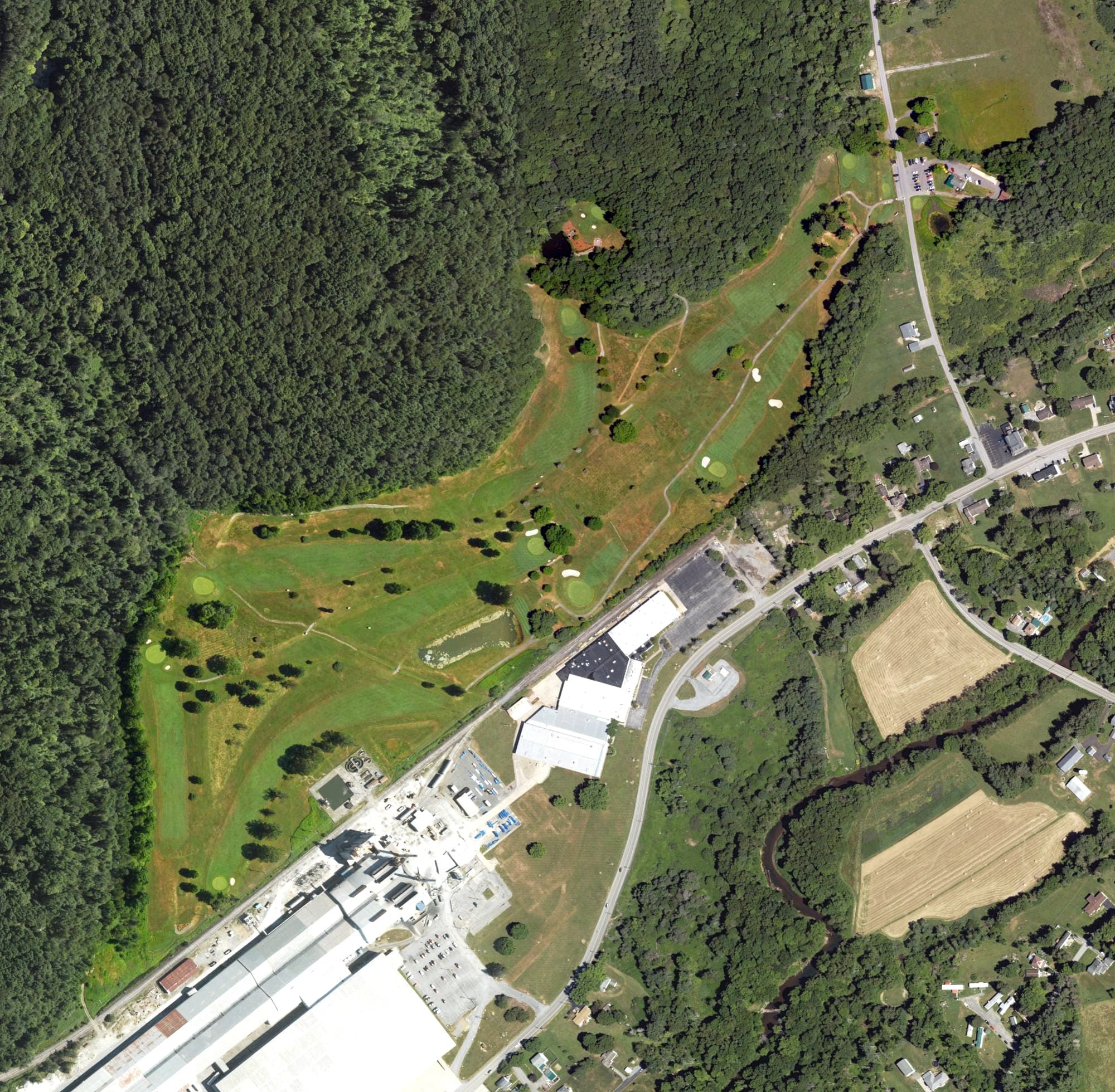 Aerial view of Brockway Golf Course, PA, with its hole routing marked