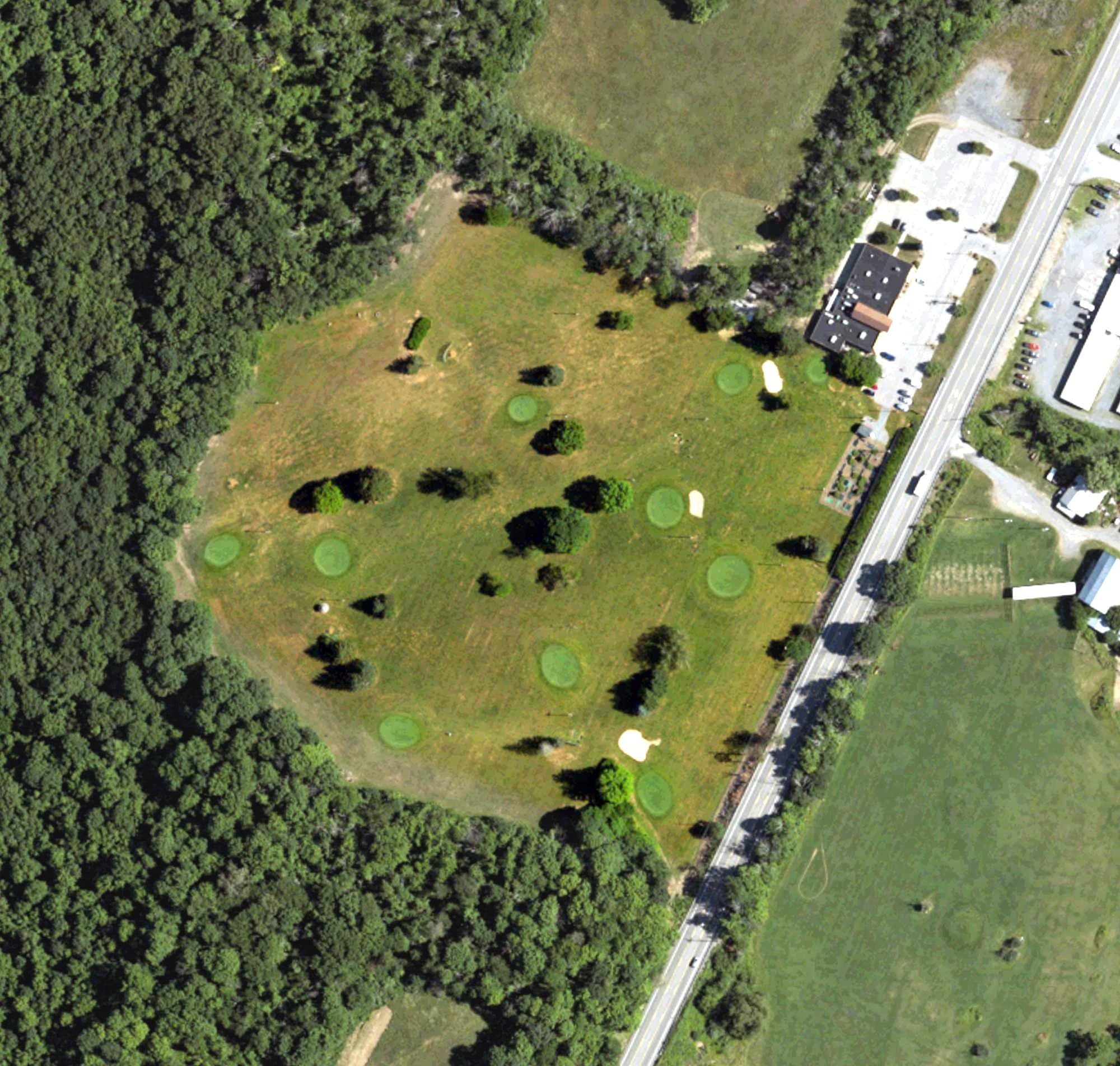 Aerial view of Burgi's Back 9, PA, with its hole routing marked