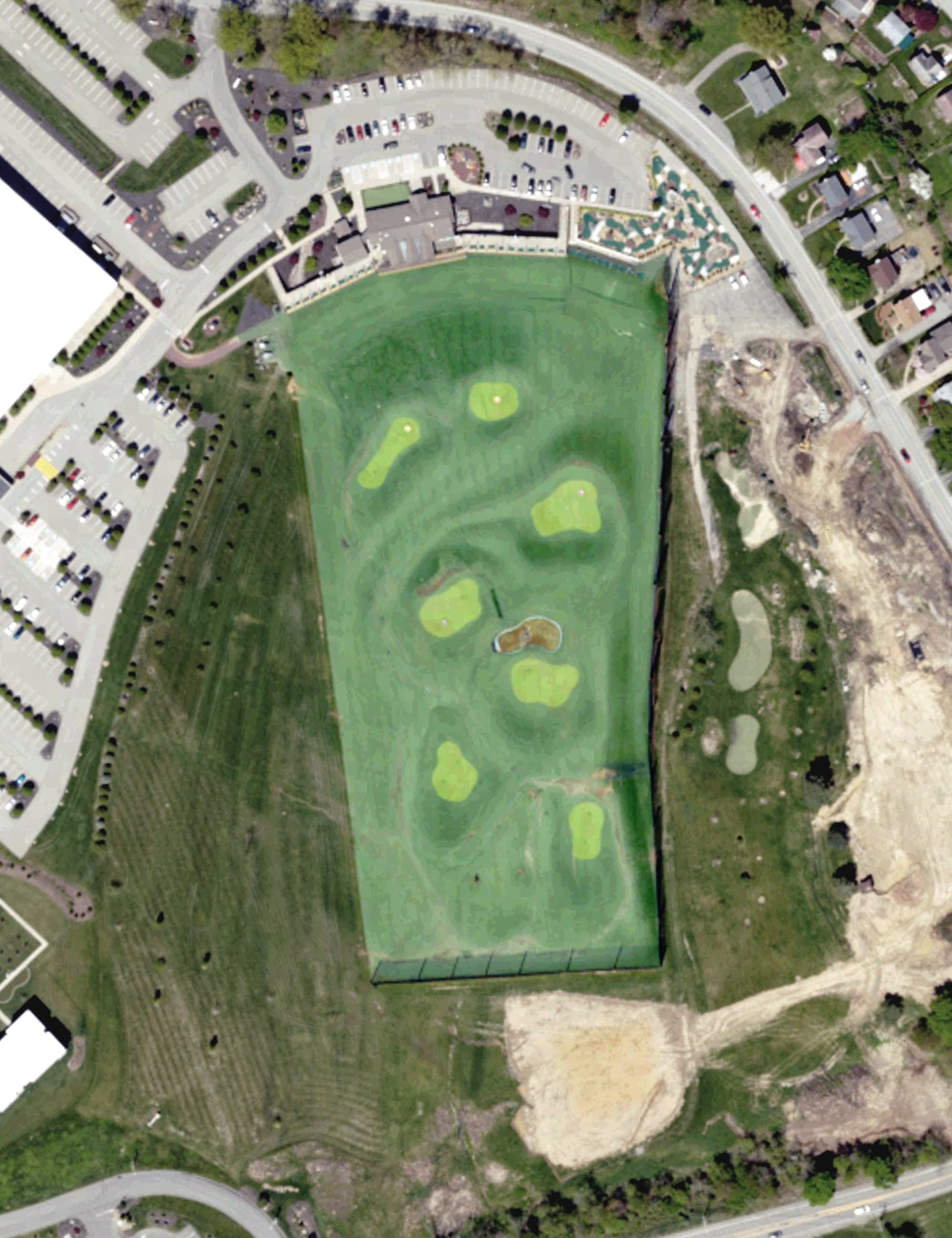 Aerial view of Cool Springs Golf Center, PA, with its hole routing marked
