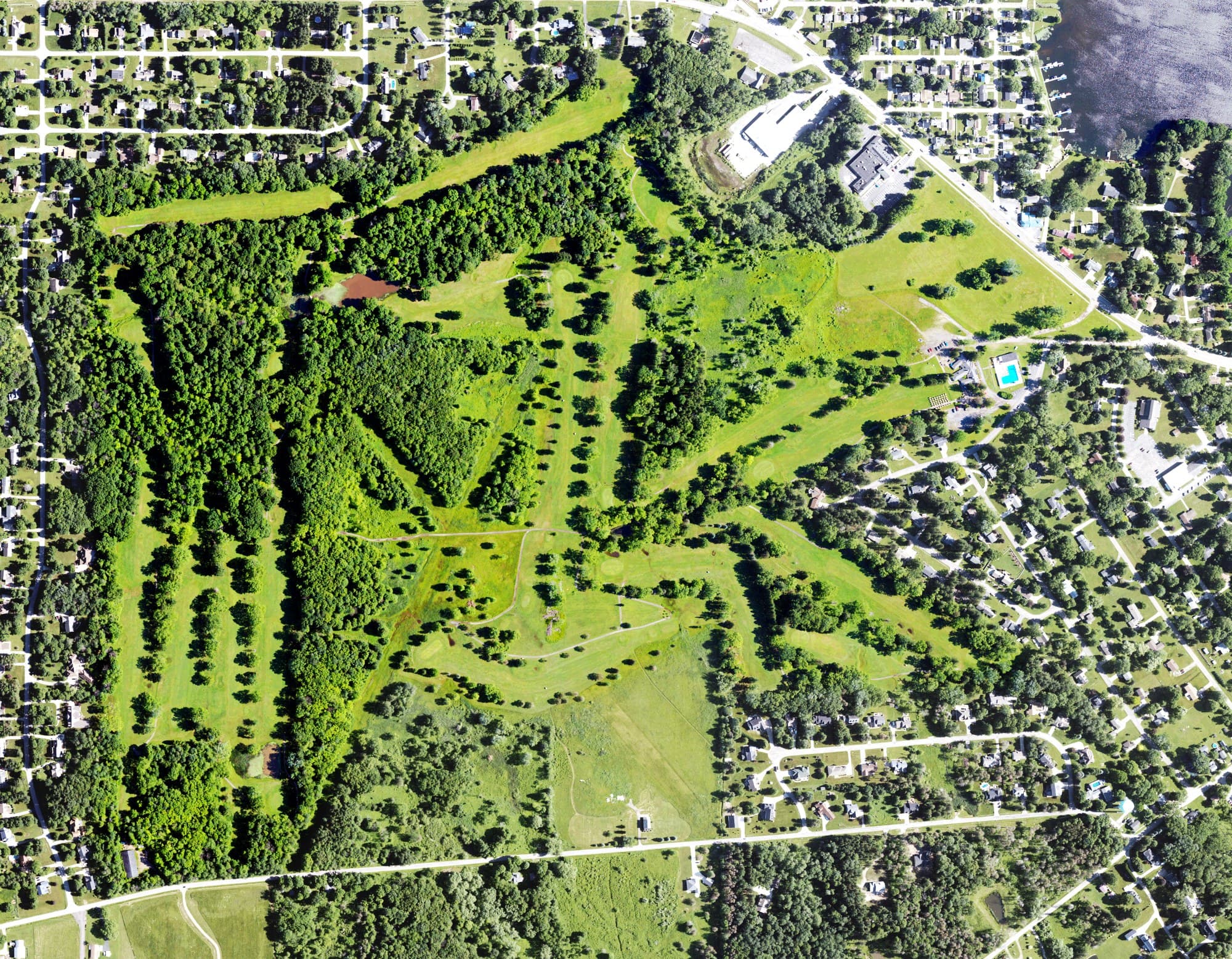 Aerial view of Culbertson Hills Golf Club, PA, with its hole routing marked