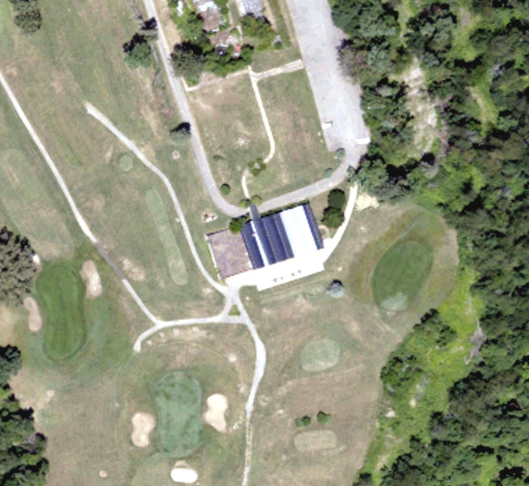 Aerial view of Deer Trails Country Club, PA, with its hole routing marked