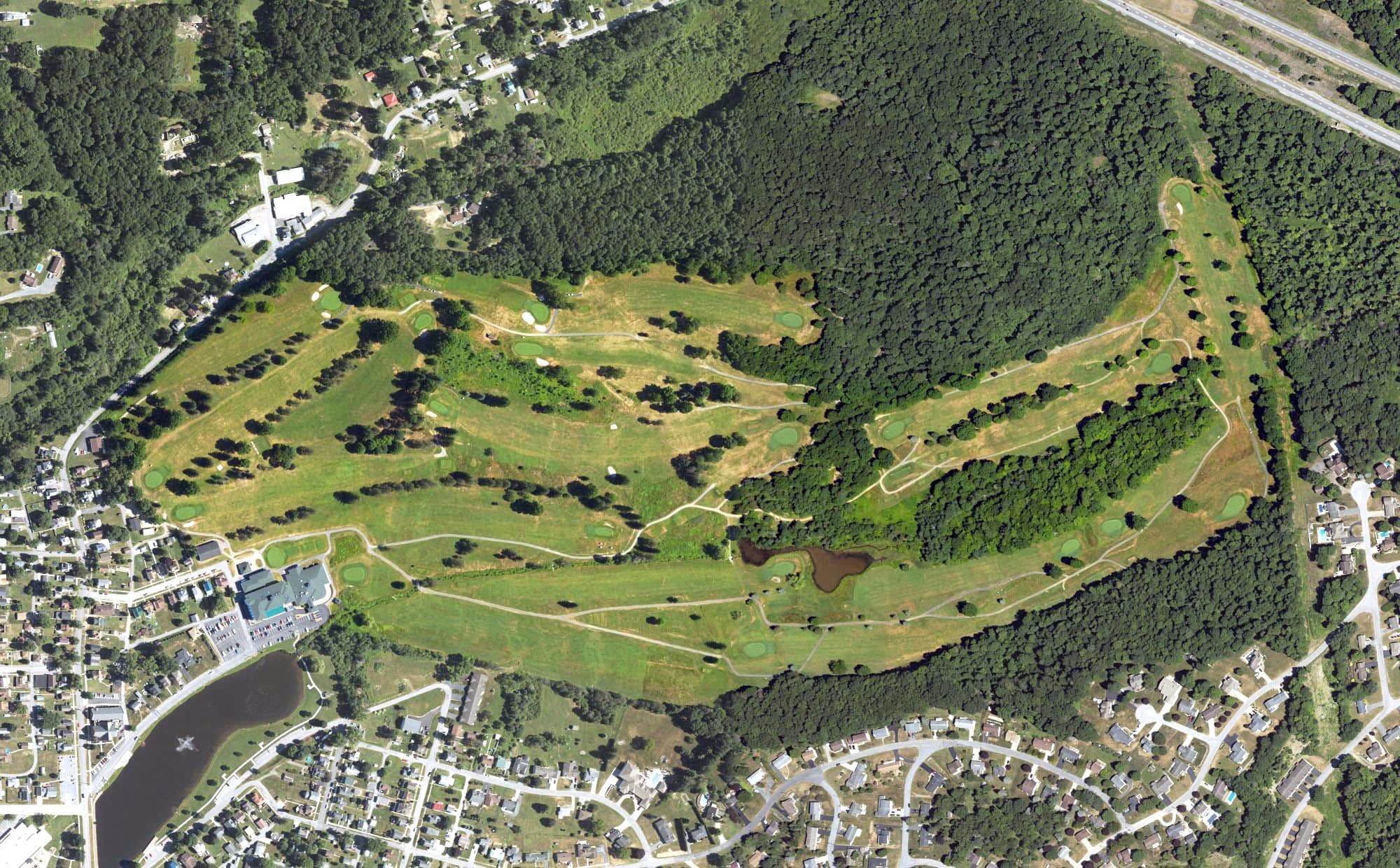 Aerial view of Dubois Country Club, PA, with its hole routing marked