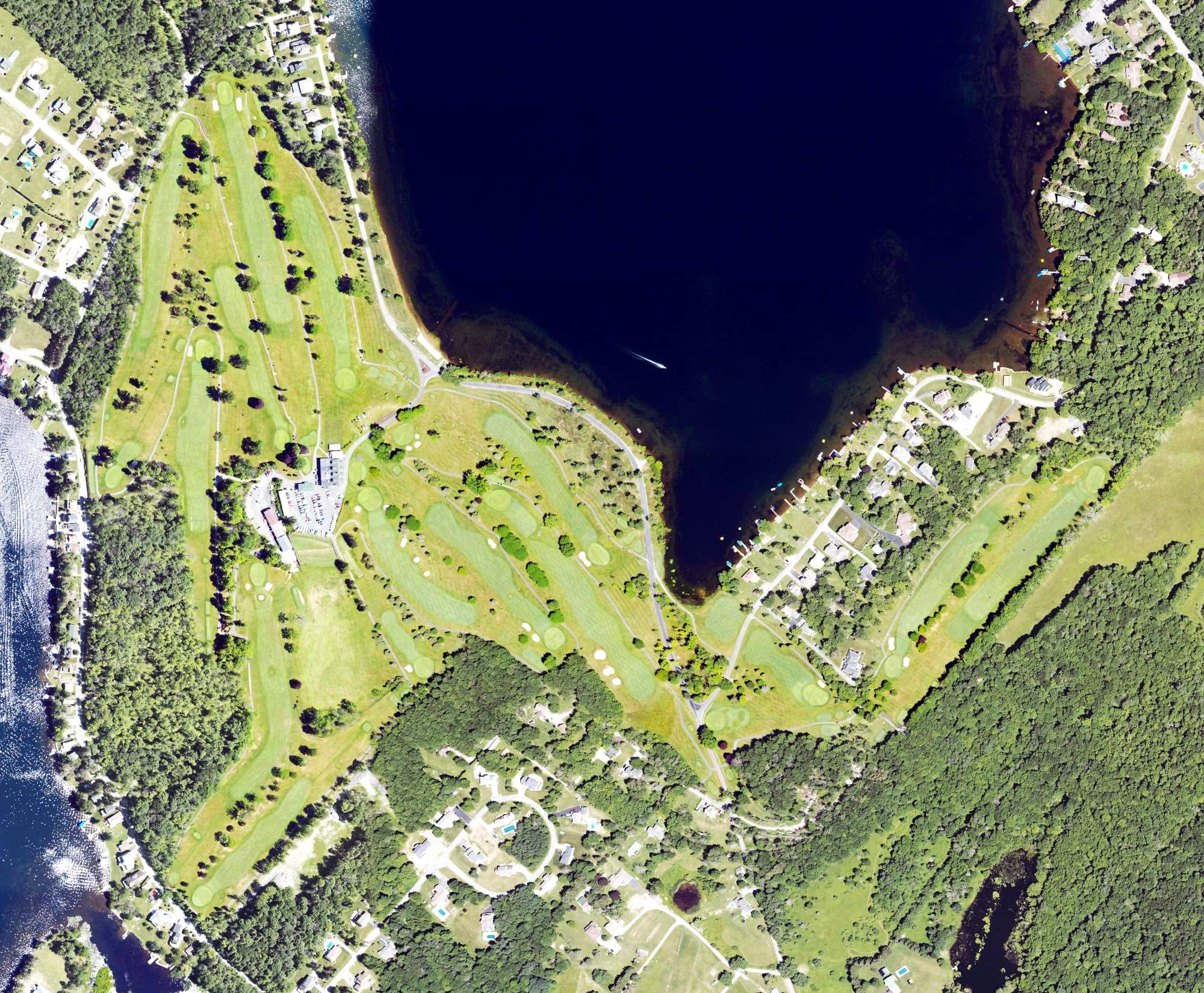Aerial view of Elkview Country Club, PA, with its hole routing marked