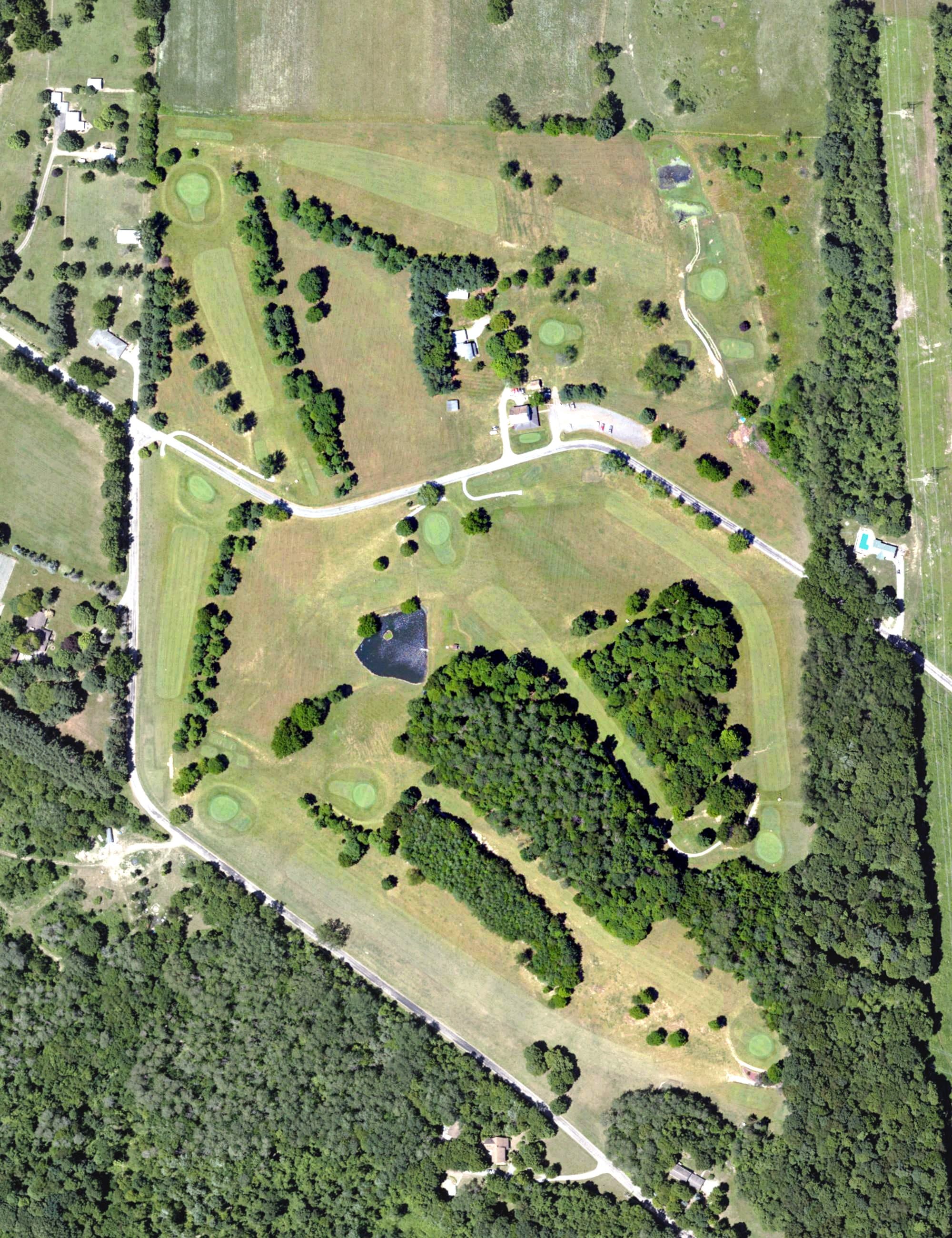 Aerial view of Grassy Lanes, PA, with its hole routing marked